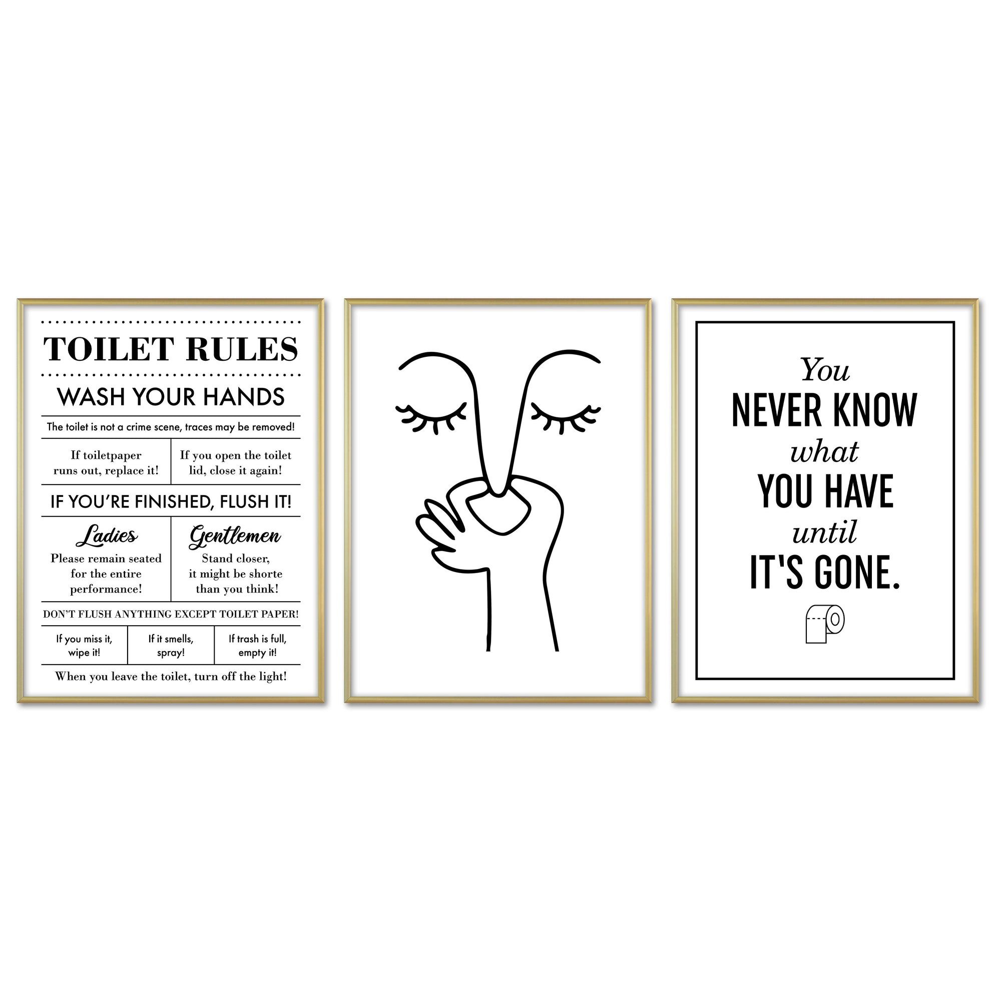 ARTFAVES Изображения-Collage Poster Set - Toilet Fun - 3 Deko Wandbilder witzig, schwarz-weiss, (Wandbilder modern, 3 St)
