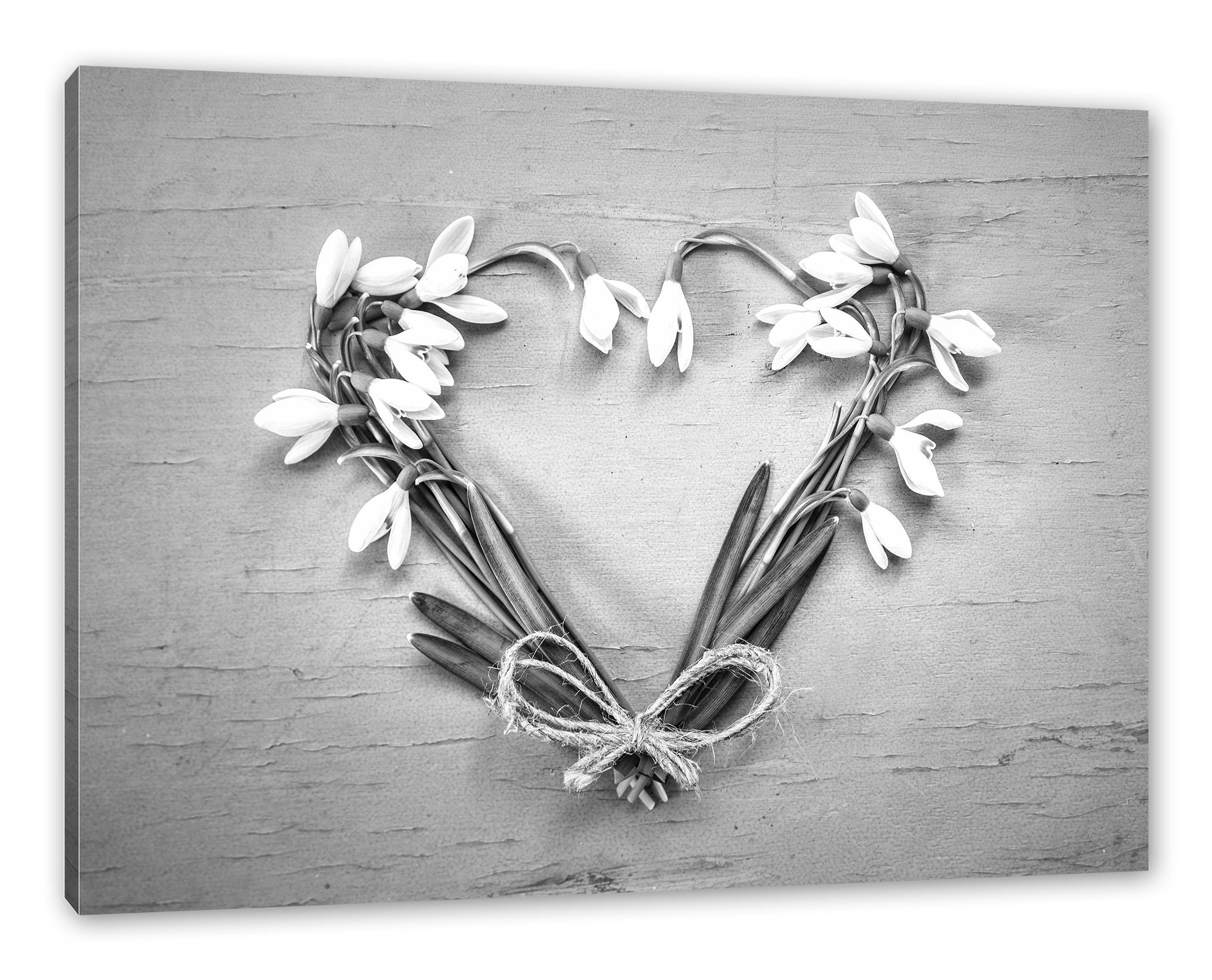 Pixxprint Leinwandbild Herz aus Blumen Kunst B&W, Herz aus Blumen Kunst B&W (1 St), Leinwandbild fertig bespannt, inkl. Zackenaufhänger