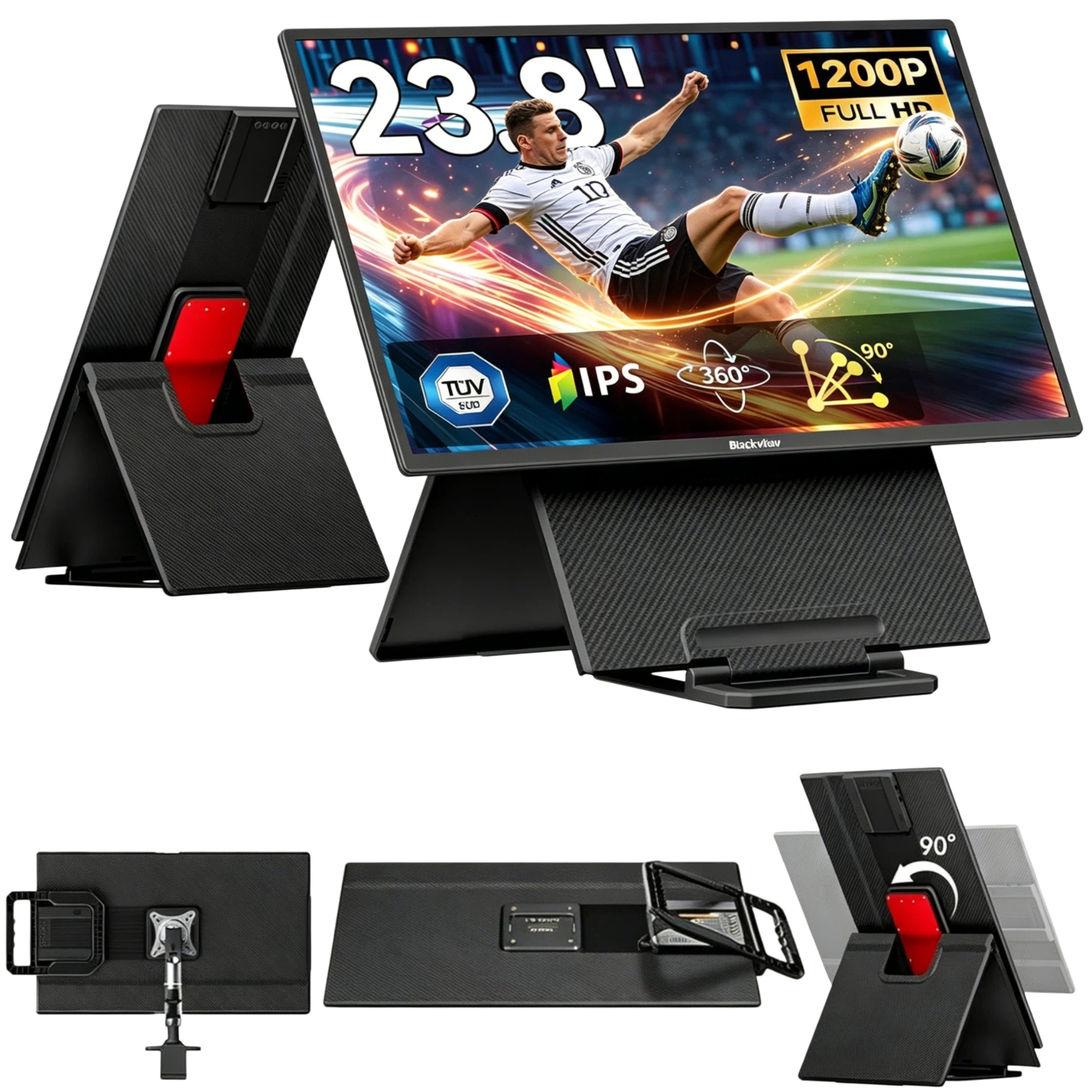 blackview 23,8 Zoll 1080P FHD 100Hz Laptop Bildschirm Erweiterung, Table 10 IPS Portabler Monitor (60,5 cm/23,8 ", 1920x1080 px, Full HD, 100 Hz, IPS, Plug-and-Play mit Windows, Mac, Android – inklusive 80W Laptop-Ladung)