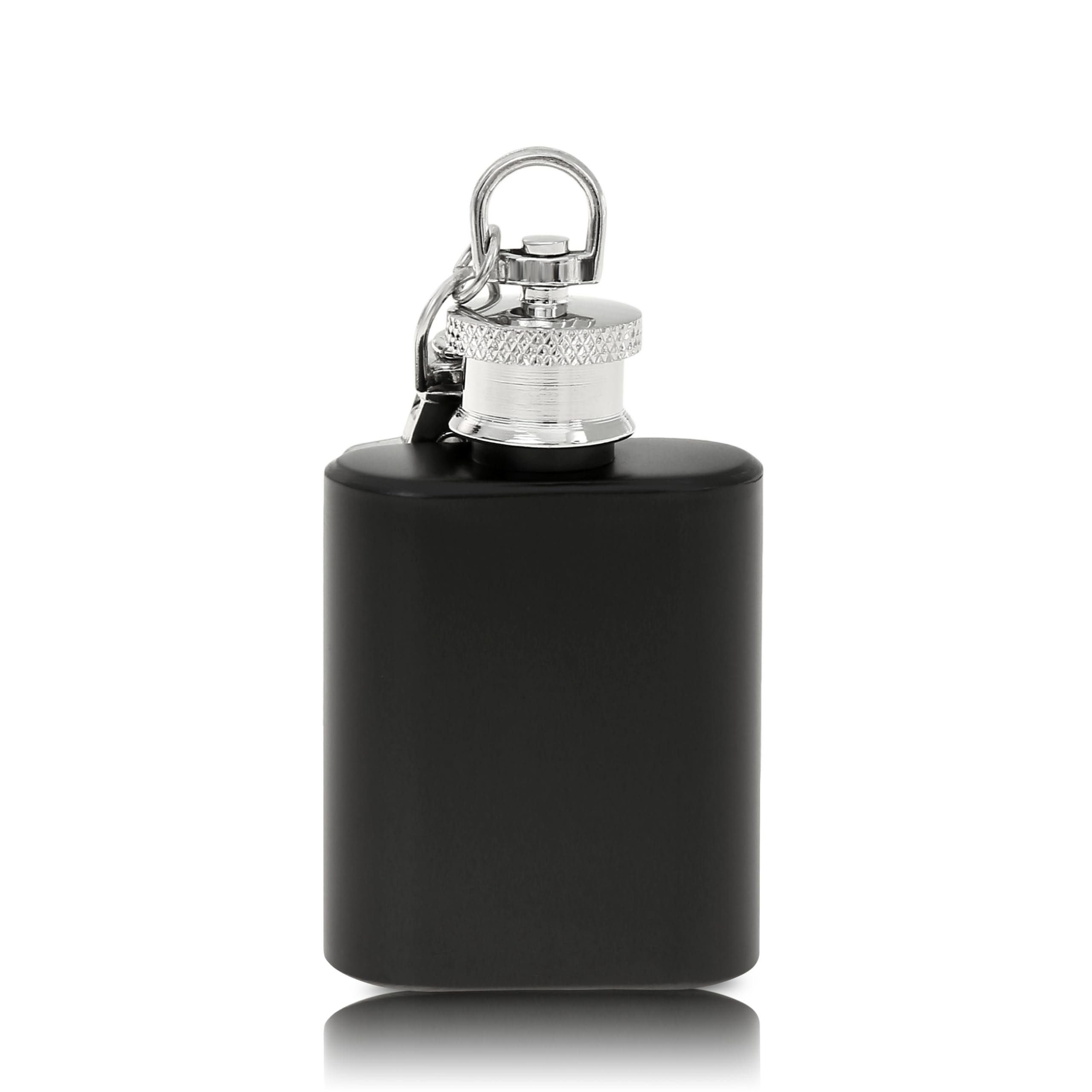 Flanacom Flachmann Mini Schlüsselanhänger Schwarz Silber Grün Edelstahl, Klein 1oz (30ml) Geschenke für Männer Adventskalender, 10 x 7 x 7 cm
