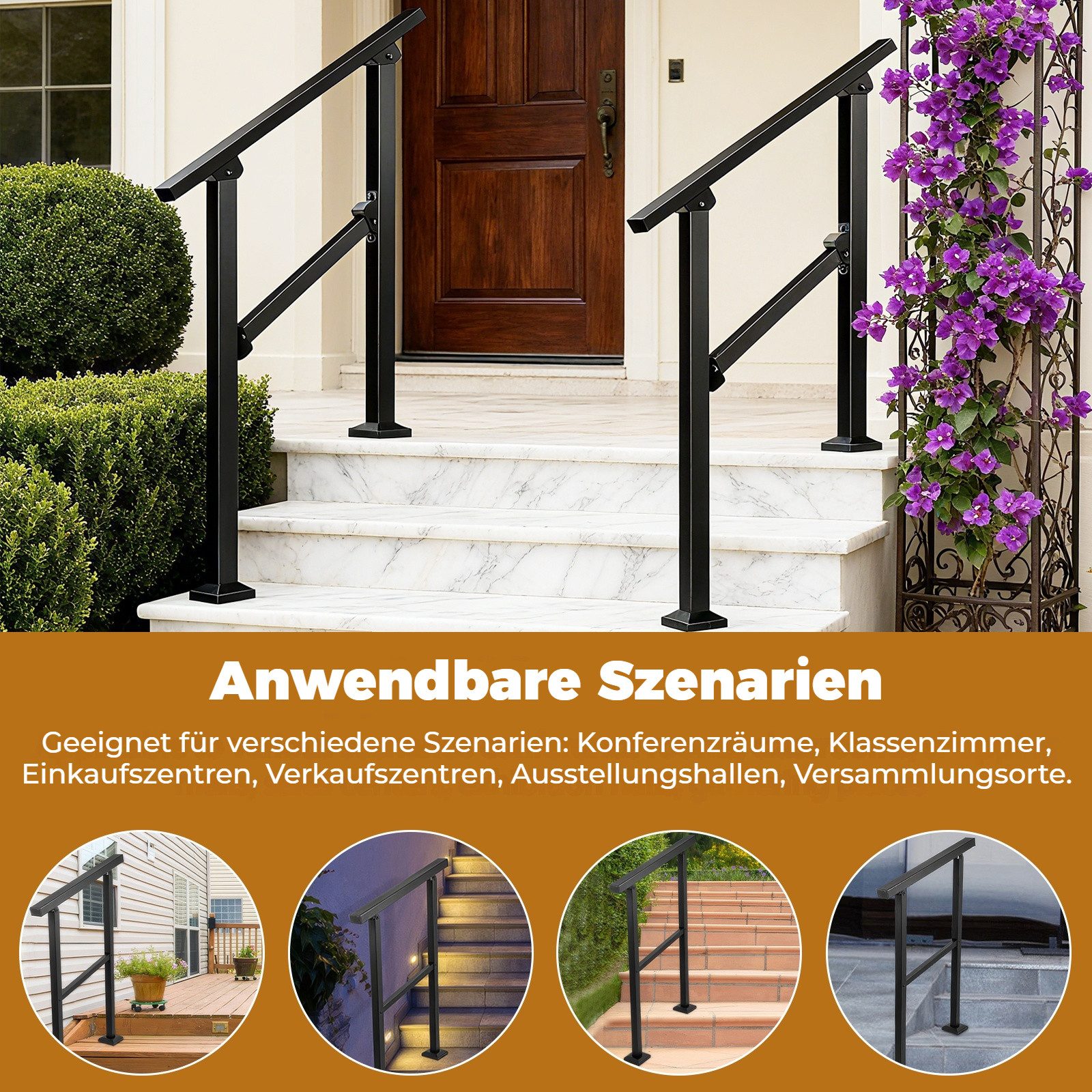 BlingBin Brüstungsgeländer Aussentreppenhandlauf, Geländer Hauseingang, Treppenhandlauf-Set, 67.3 cm Länge, 91.5 cm Höhe, Treppengeländer Seitliche Montage, Ein – Bild 4 von 5
