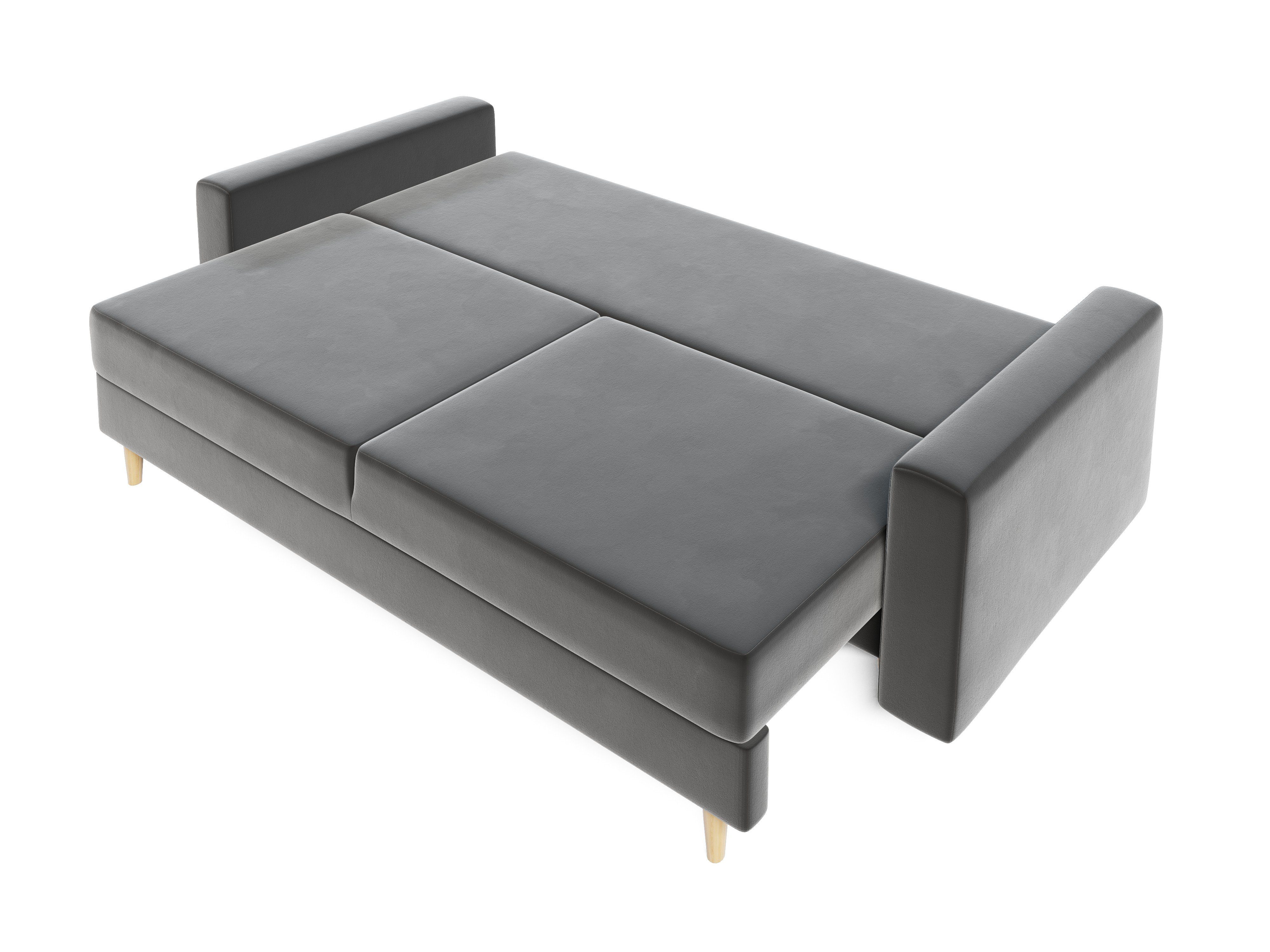 und 236cm Sofa Grau COUCH Schlafsofa, Bettkasten mit pressiode Schlaffunktion SOLO