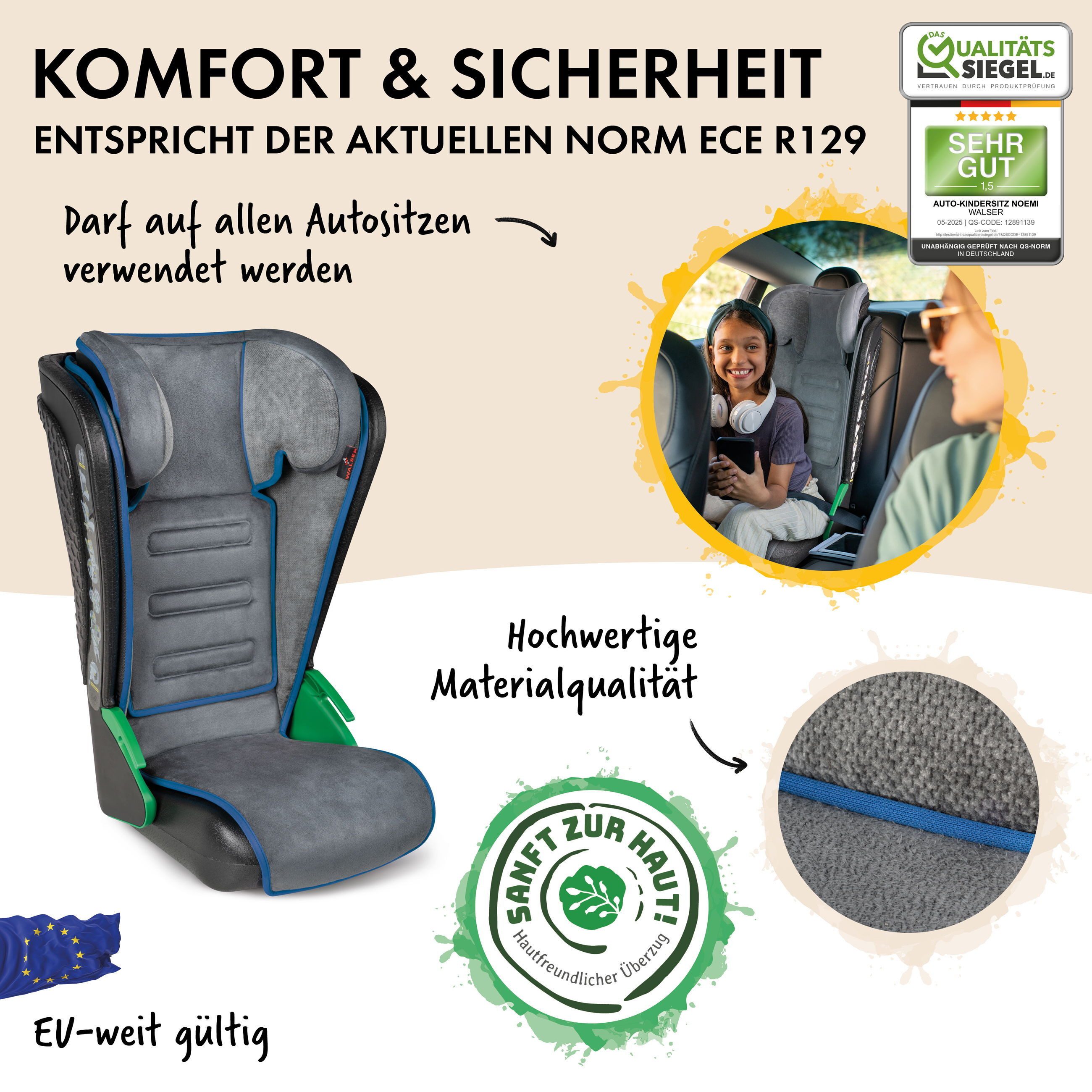 WALSER Autokindersitz Kindersitz Noemi, ab: ab 3 Jahre, bis: - 8 Jahren, (1 Stück, 1-tlg)