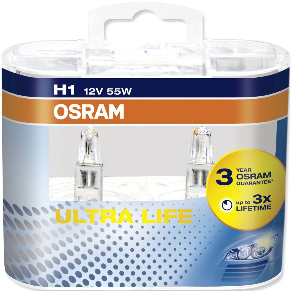 Halogen 64150ULT-HCB OSRAM Leuchtmittel Life W 12 V 55 H1 Osram Ultra KFZ-Ersatzleuchte