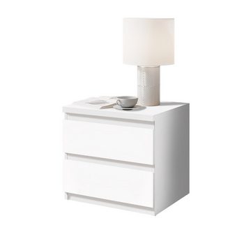 möbelando Nachtkommode Olli, Nachttisch mit zwei Schubladen in Weiß - Moderner Nachtschrank mit Stauraum für Ihr Bett - 45 x 44 x 38 cm (B/H/T)