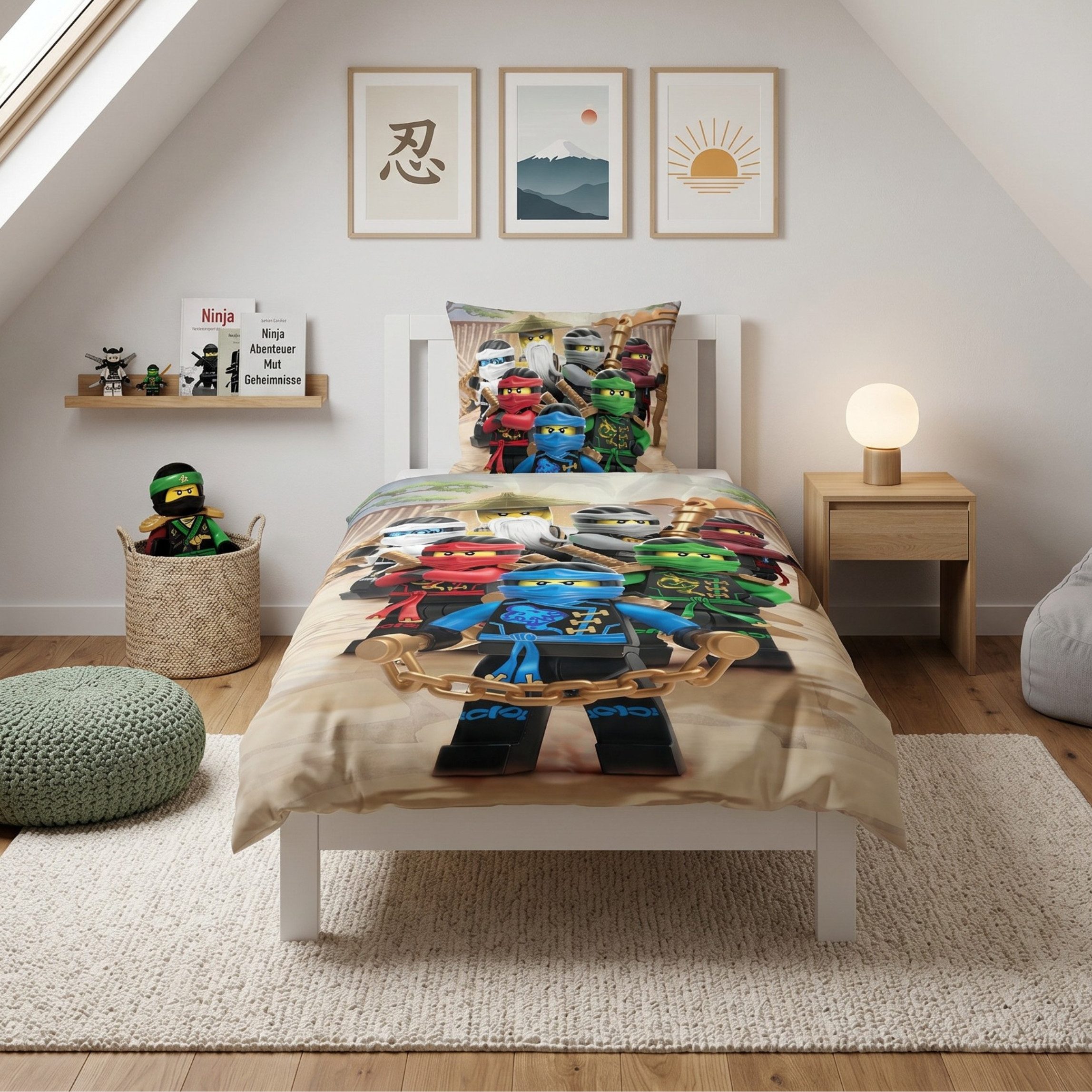 MTOnlinehandel Bettwäsche Lego Ninjago 135x200 + 80x80 cm, 100 % Baumwolle, Renforcé, 2 teilig, Wende-Motiv mit Lloyd, Kai & dem NINJAGO Team