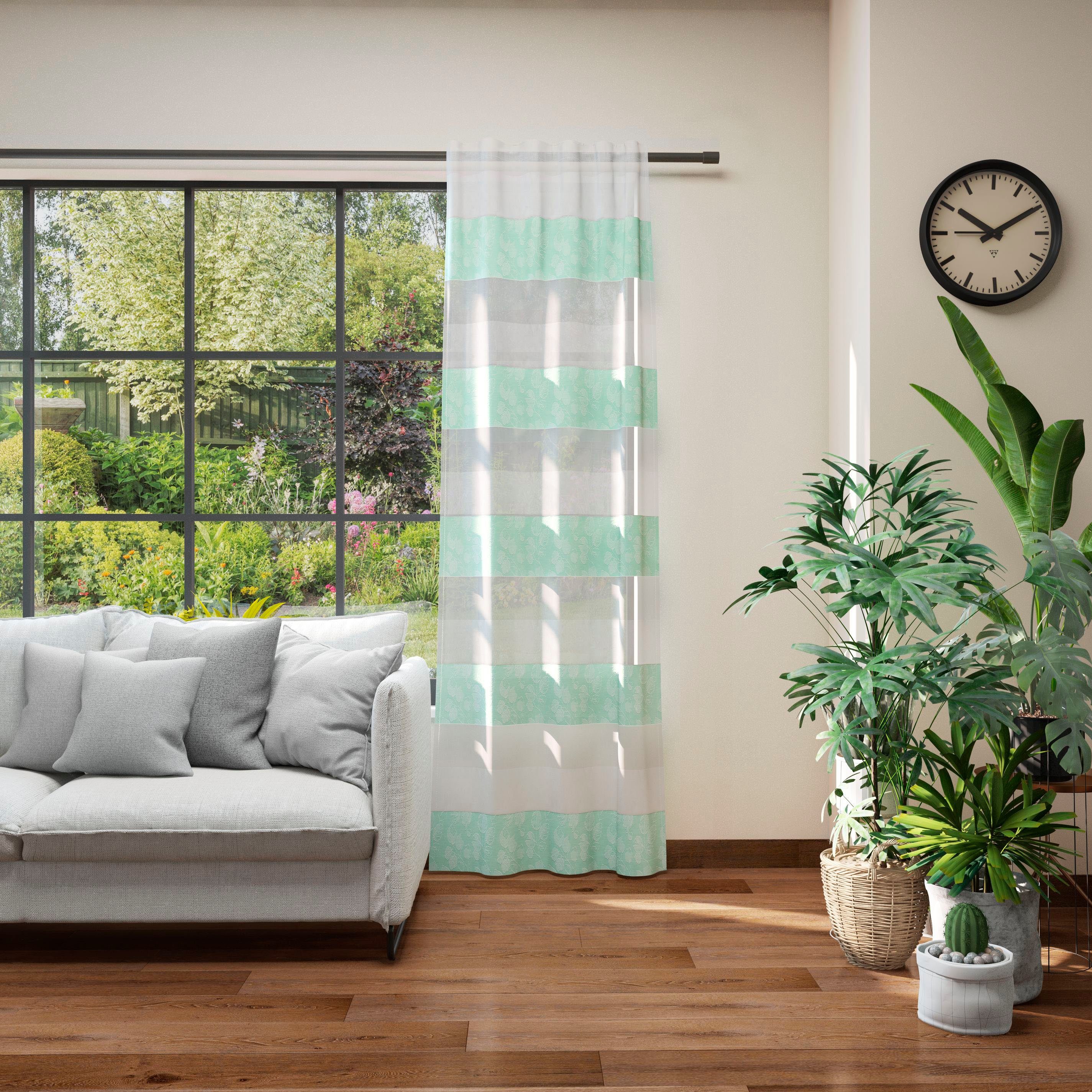 Vorhang (1 weichfließende weiß for mintgrün halbtransparent, Dekoqualität Dorina, Multifunktionsband Neutex you!, softe St),