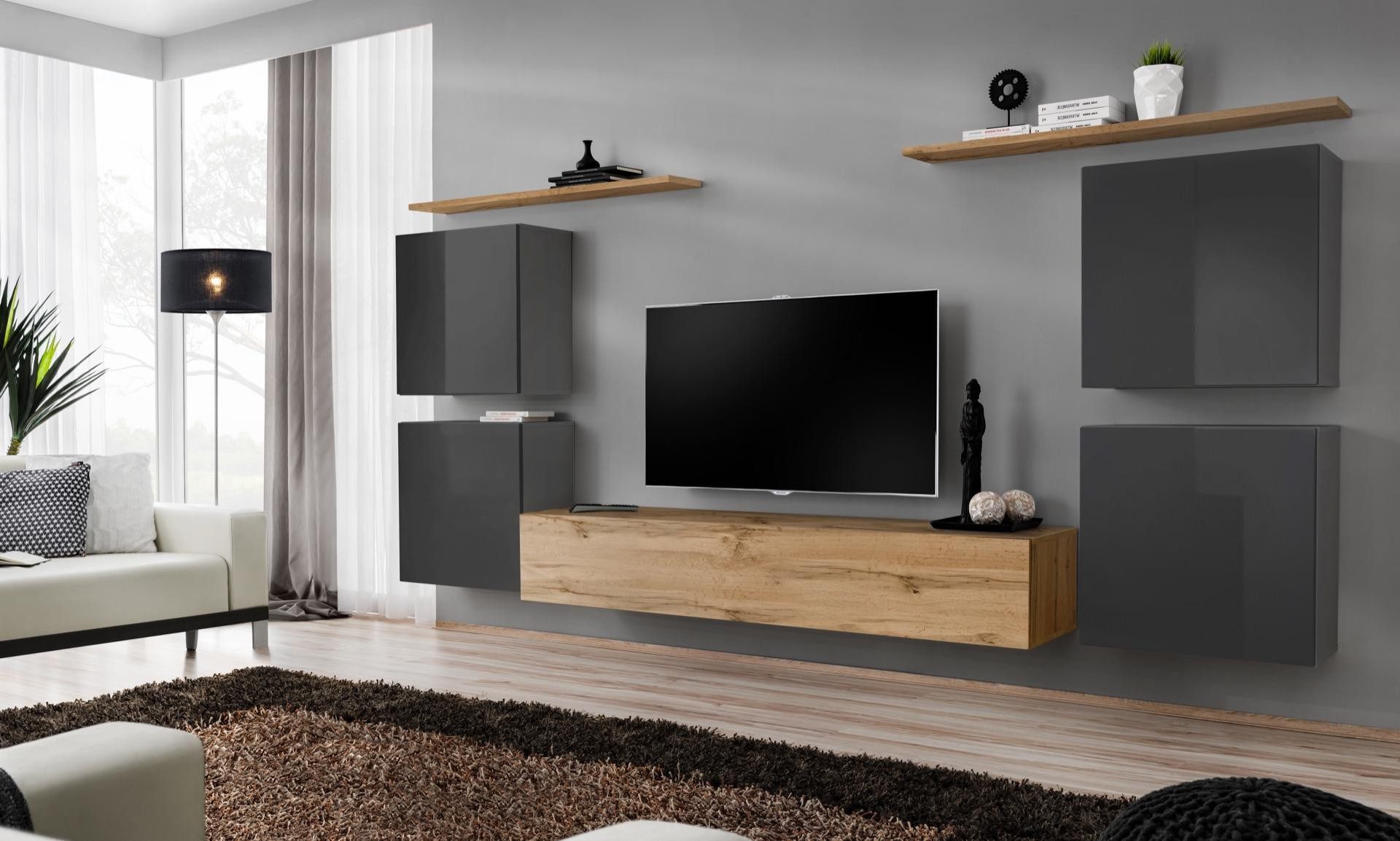 Xlmoebel Wohnwand Luxus 7tlg Designer Wandregal Braun für Wohnzimmer und TV, Made in Europa