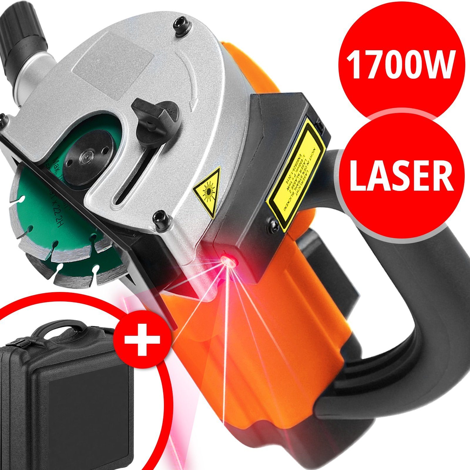 VENDOMNIA Mauernutfräse Schlitzfräse mit Laser inkl.150mm Diamantscheibe und Absaugung Adapter, (1700 W, 4.000 U/min, Nuttiefe max.40 mm, Nutbreite max. 26 mm mit Koffer, Überlastungsschutz Sofortstart-Funktion), Mauernutfräse, Wandfräse, Mauerfräse, Betonfräse