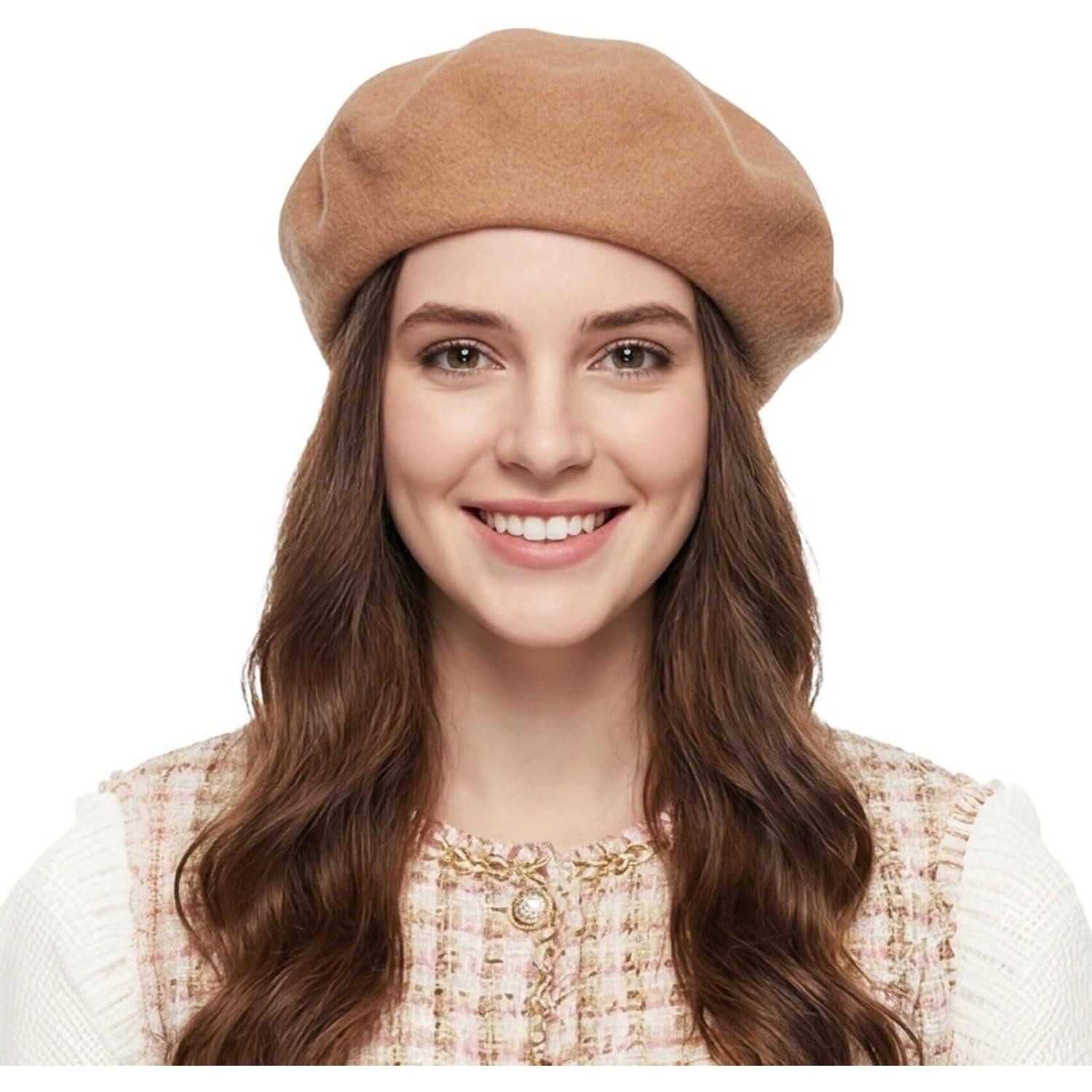 LuxusKollektion Baskenmütze Baskenmütze Damen Barett Wolle Künstlermütze Einheitsgröße Khaki