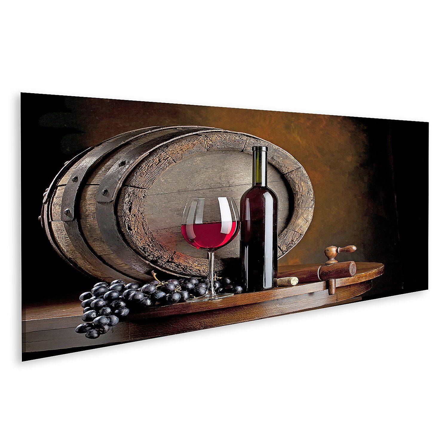 Leinwandbild Bild auf Leinwand Wein Komposition mit Weinfass auf Hintergrund Wandbi