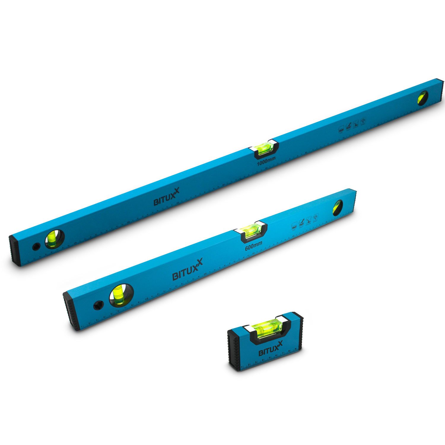 Bituxx Wasserwaage Aluminium mit Magneten Set 10cm / 60cm / 100cm, (Spar-Set, MS-19474)