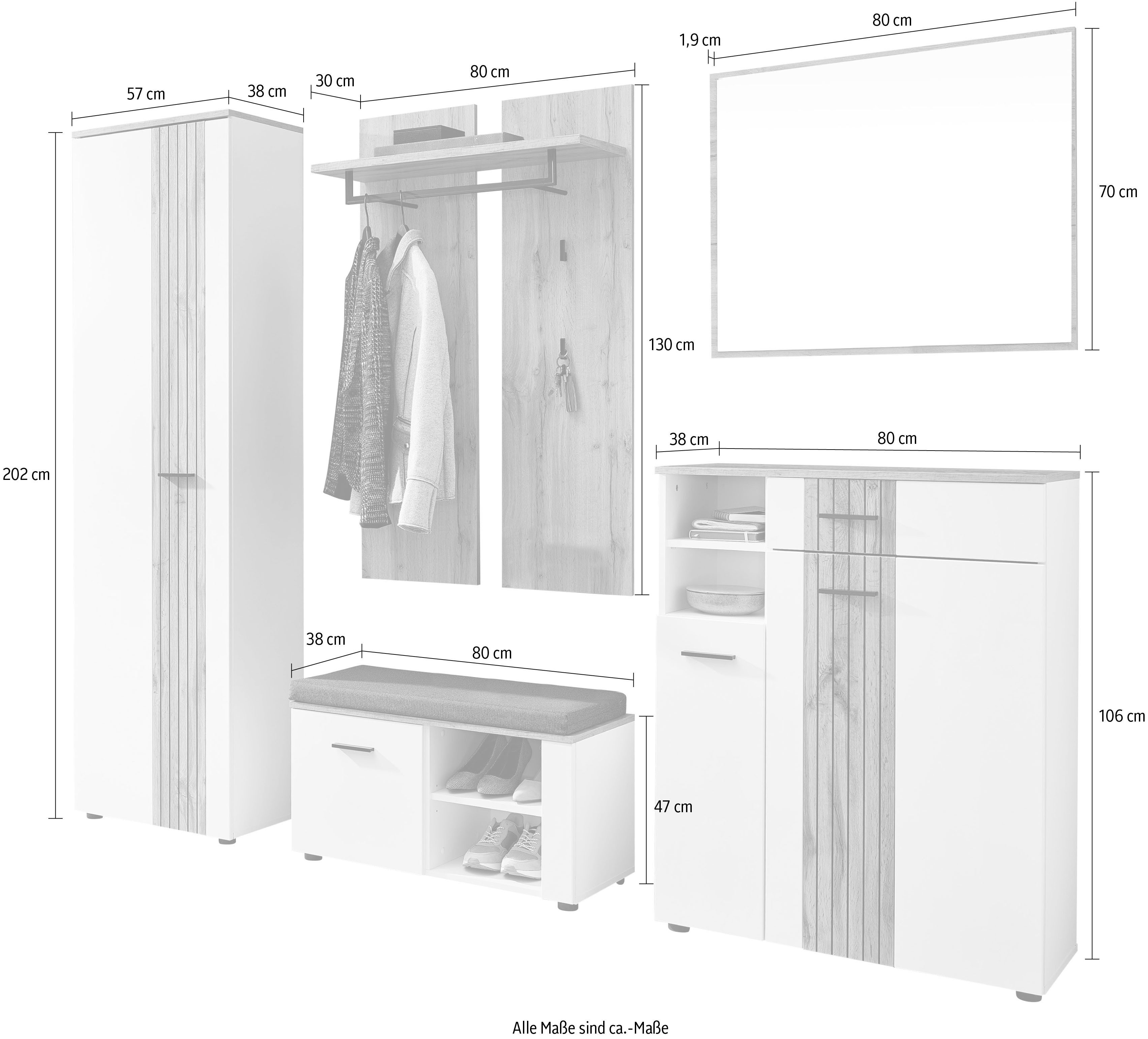 Innostyle Garderoben-Set Garderobenset Sparks, 247x202x38cm (B/H/T), (5-St)