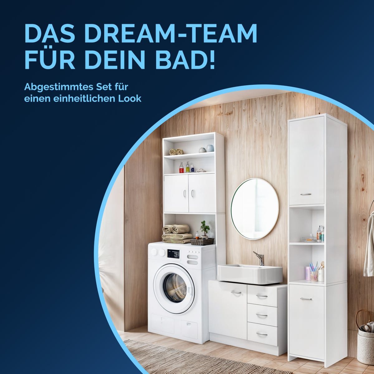 Casaria Badmöbel-Set, Badezimmerhochschrank Waschmaschinenschrank Waschbeck günstig online kaufen