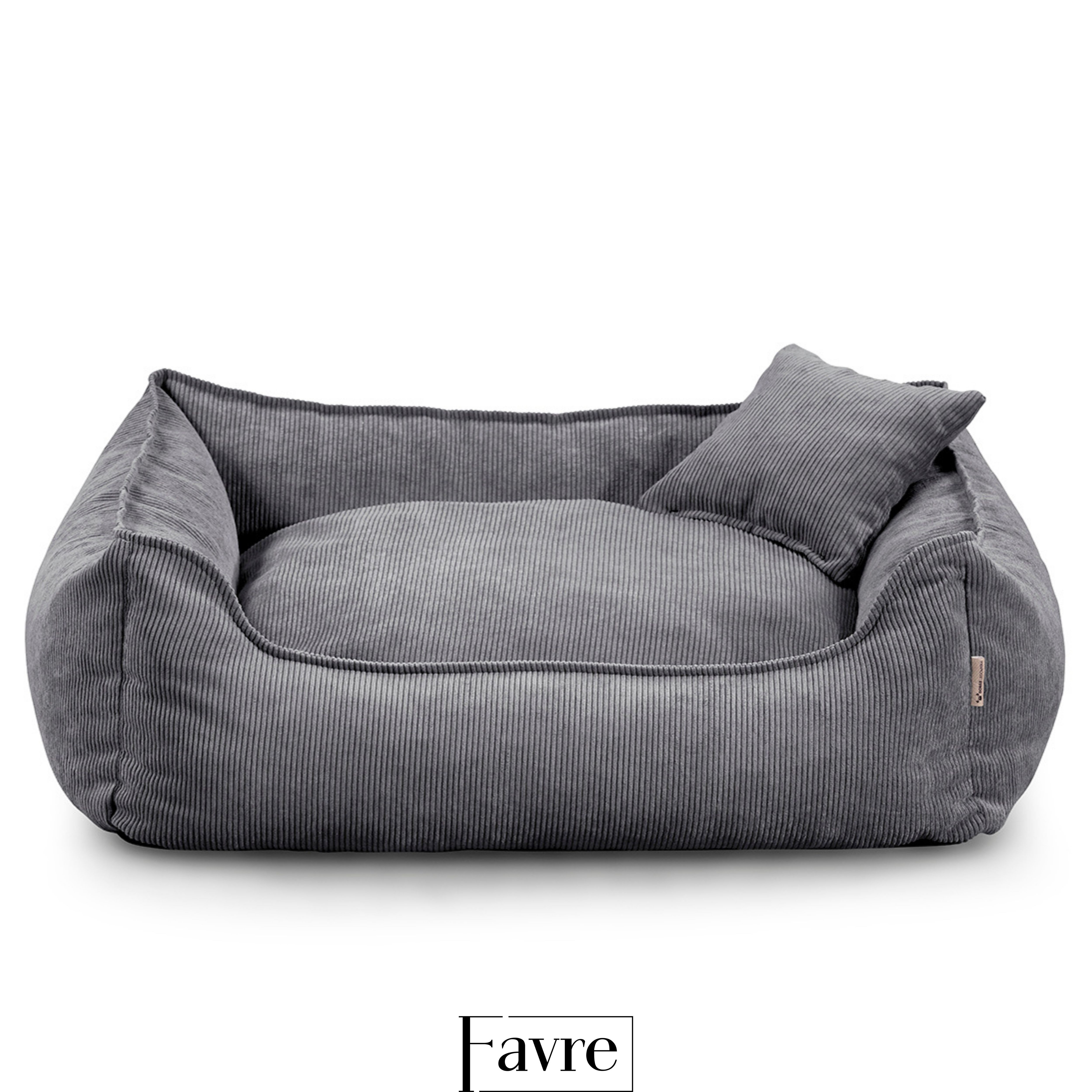 FAVRE Tierbett Hundebett Lucky mit abnehmbarem, waschbarem Cord-Bezug, 100% Polyester, verschiedene Größen, Gratis Kopfkissen