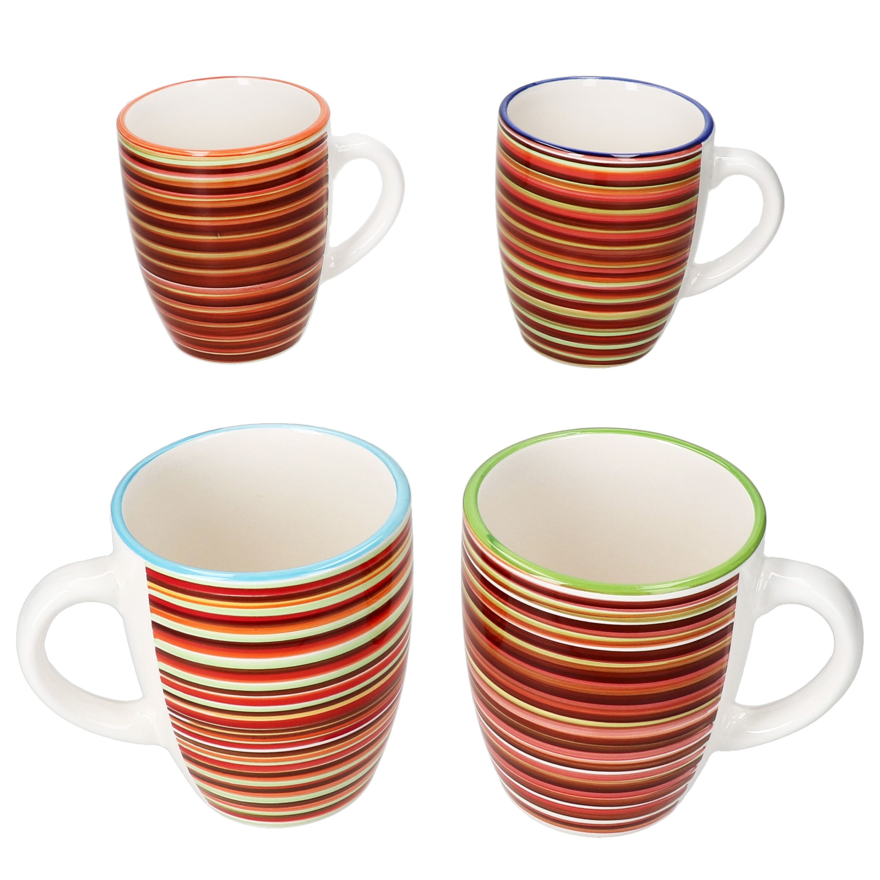 MamboCat Becher 4er Set Linea Kaffeebecher 320ml Steingut-Tassen 4 Pers gestreift Tee, Steingut