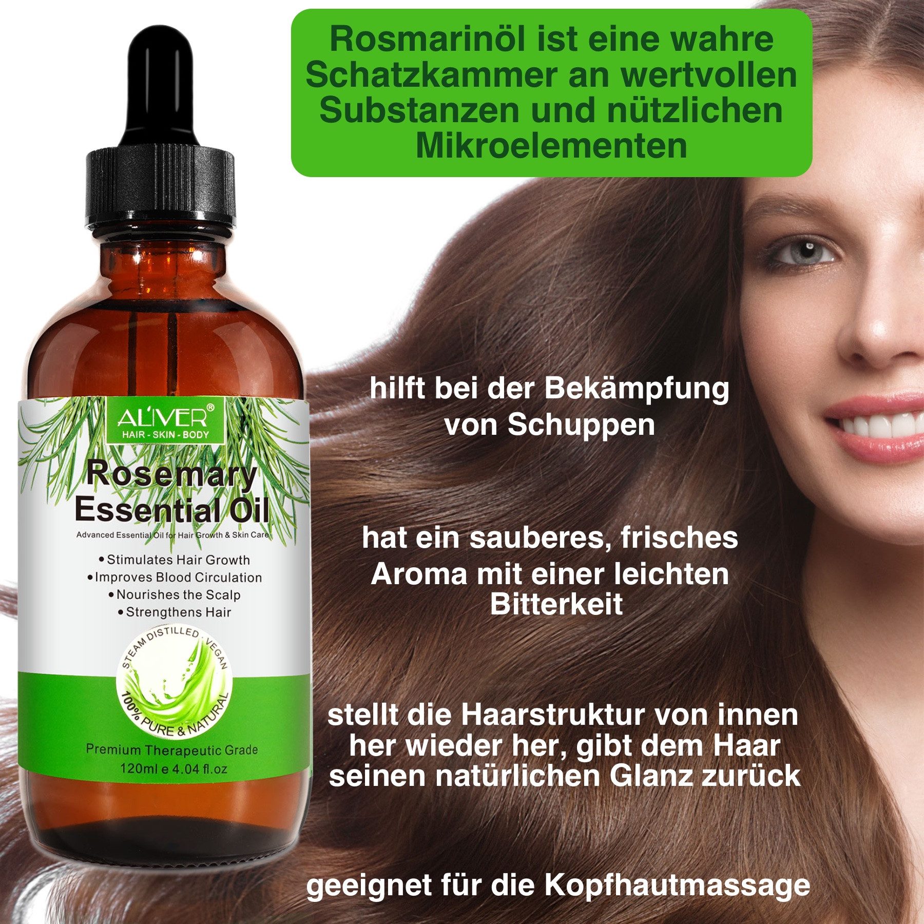 ALIVER Haaröl Rosmarinöl Ätherisches Öl Haarwachstum Haarpflege Hautpflege Set 120ml, 1-tlg., Haarwachstums, Haarpflege