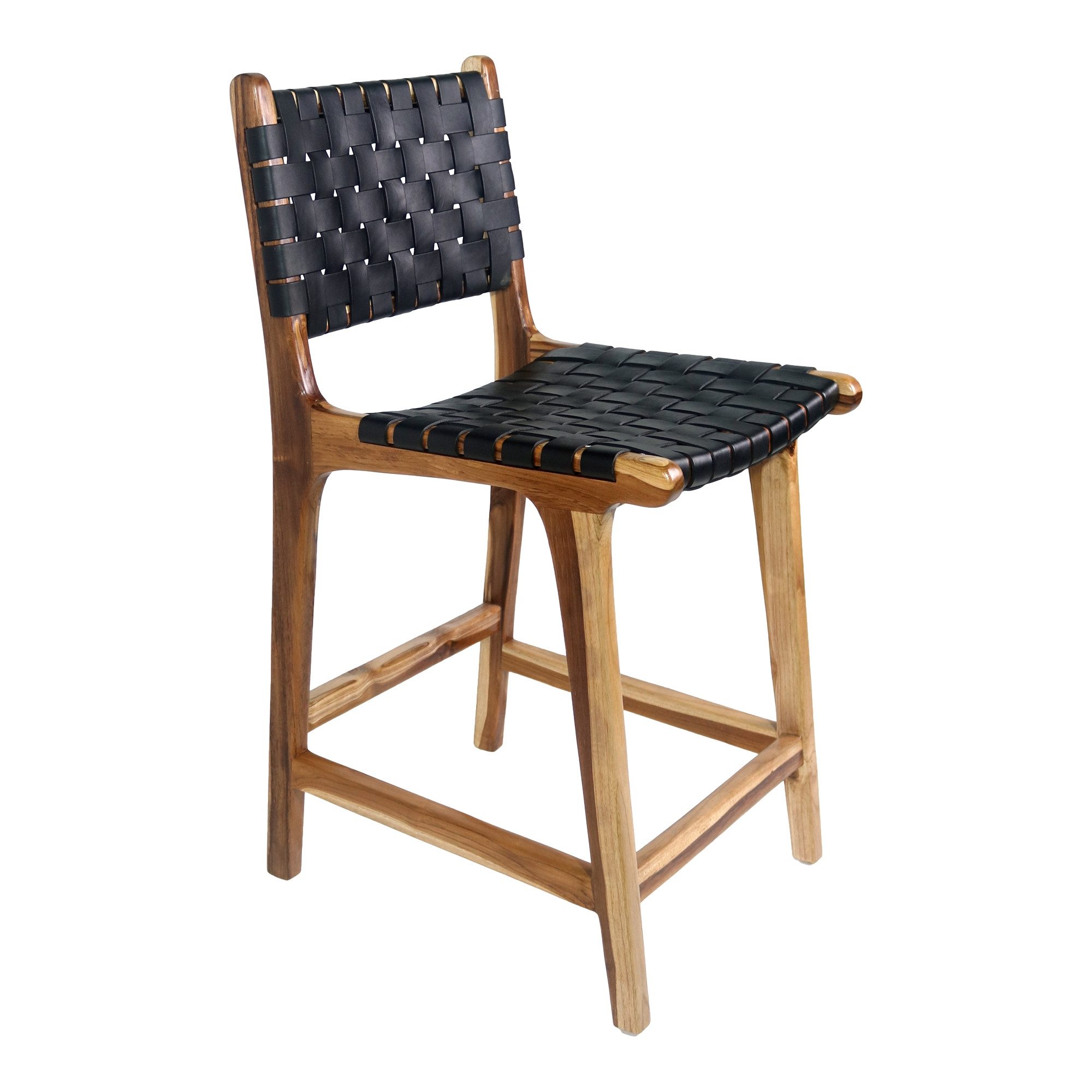 Barhocker in Natur / Schwarz, Leder - 46x101x45,5cm (BxHxT)