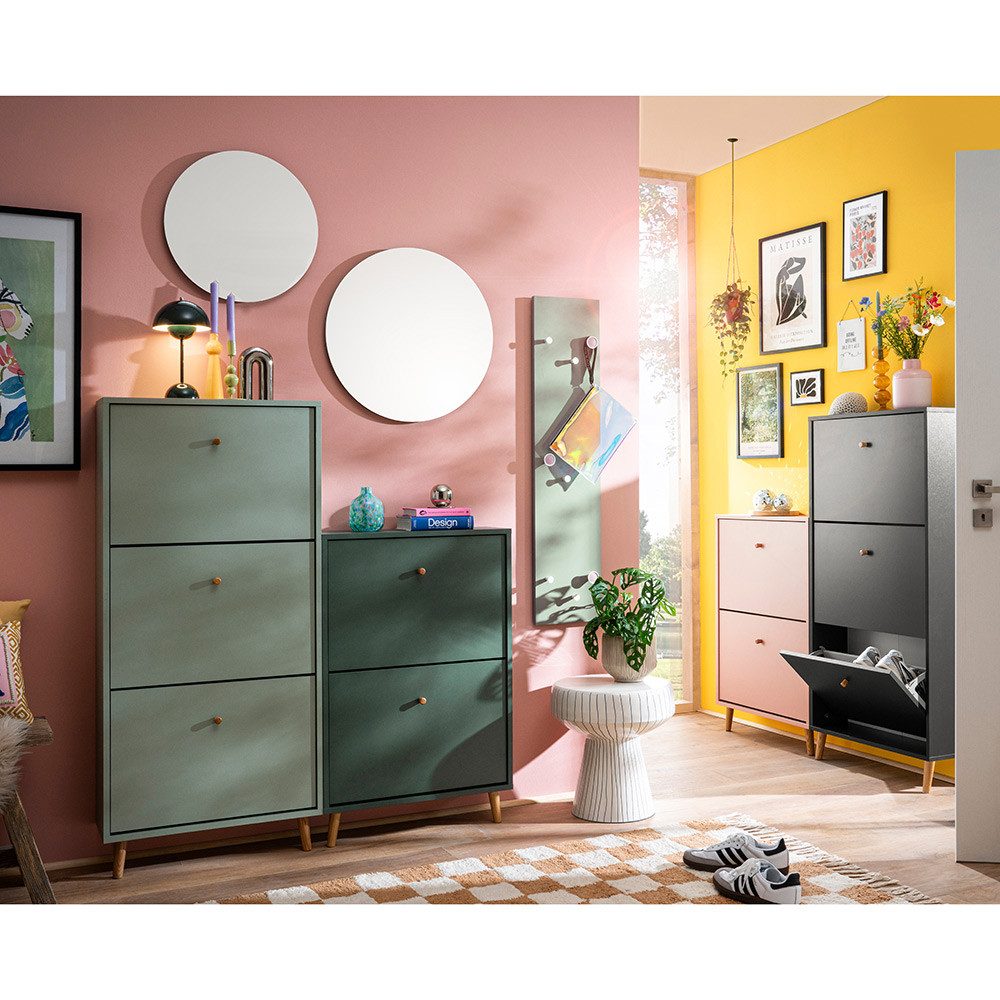 Lomadox Schuhschrank BELFORT-80 in verschiedenen Farben, Massivholzgrife, 6-9 Paar Schuhe