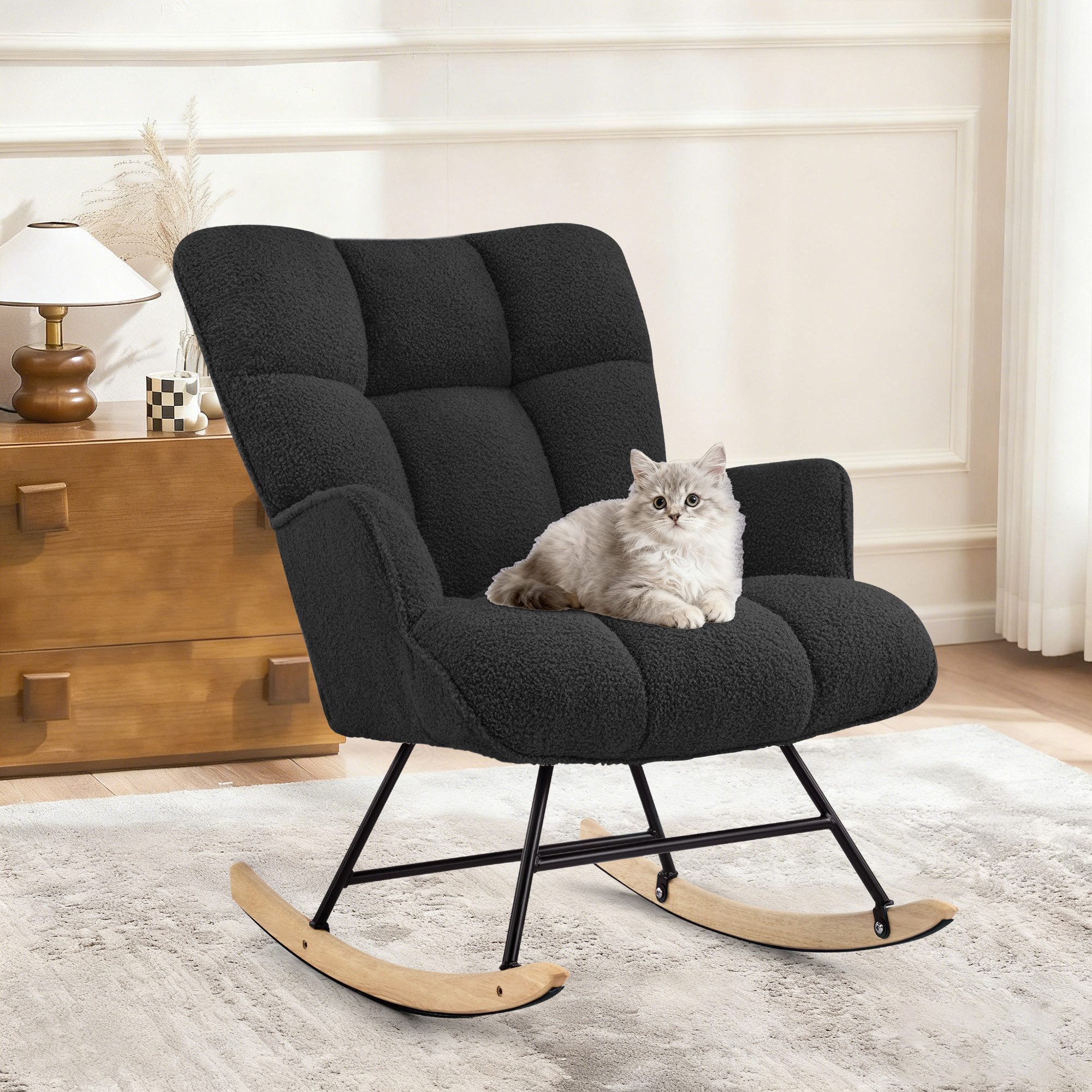 Aunekiv Schaukelstuhl Moderner Relaxsessel & Schaukelsessel in Teddyplüsch-Optik (1 St), perfekt als Stillstuhl & Lesesessel für Wohn- und Babyzimmer – Bild 4 von 5