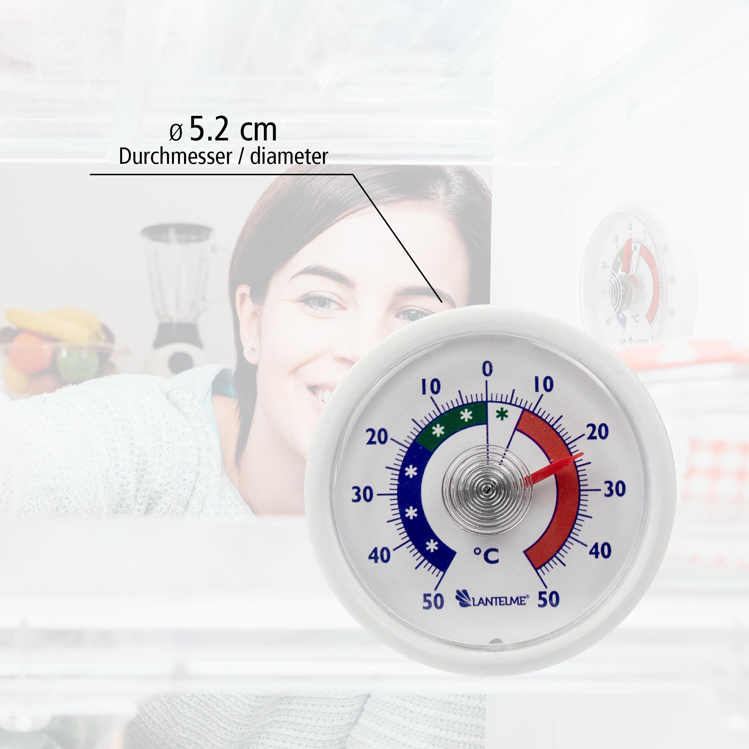Lantelme Kühlschrankthermometer 3 Stück Selbstklebend Gefrierschrank Kühltheke Kühlschrank Thermometer, 3-tlg., 3 Stück im Set, Farbauswahl, Klebepads anbei, Deutsche Herstellung, Temperaturanzeige + - 50°C Analog