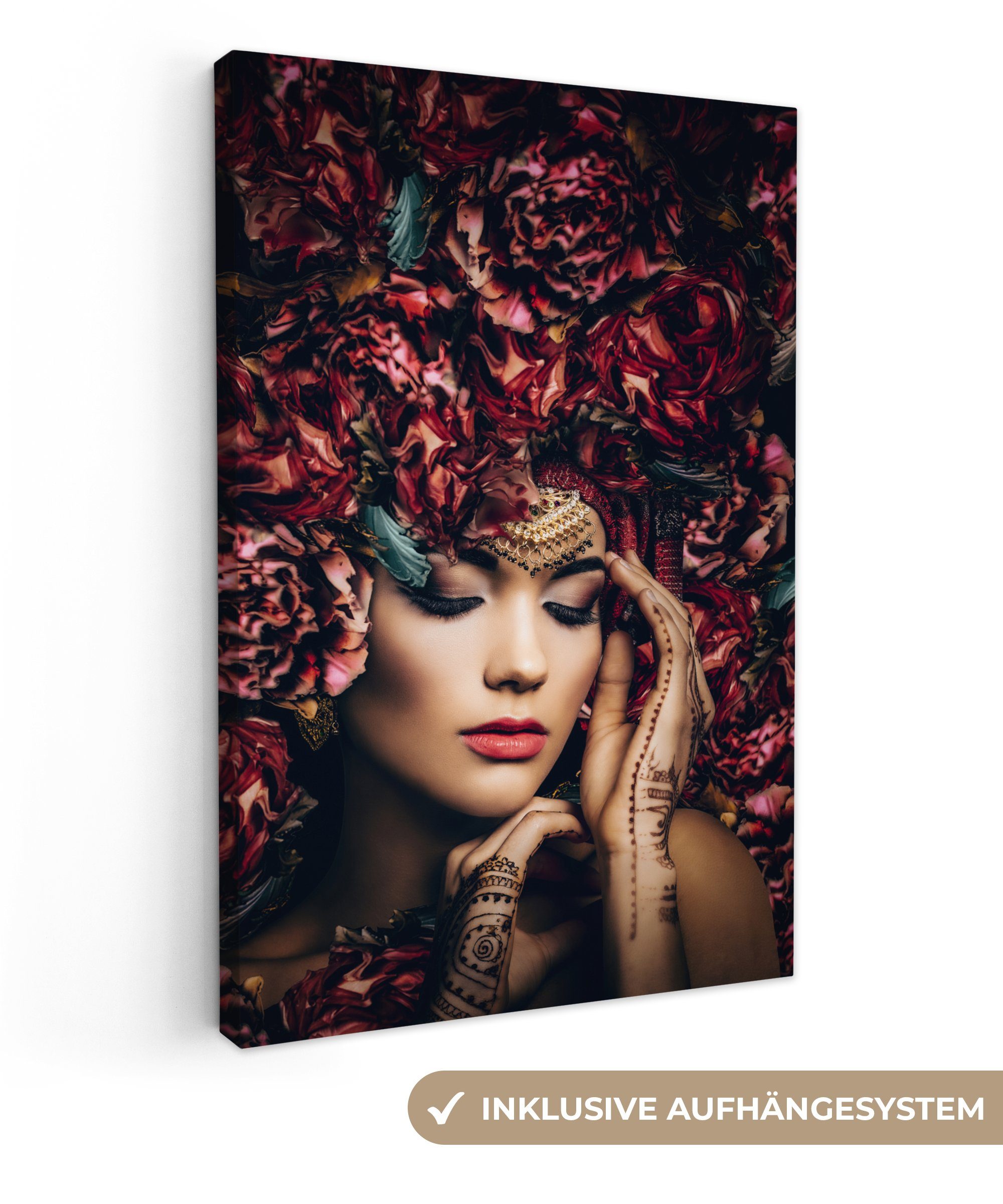 OneMillionCanvasses® Leinwandbild Frau - Blumen - günstig online kaufen