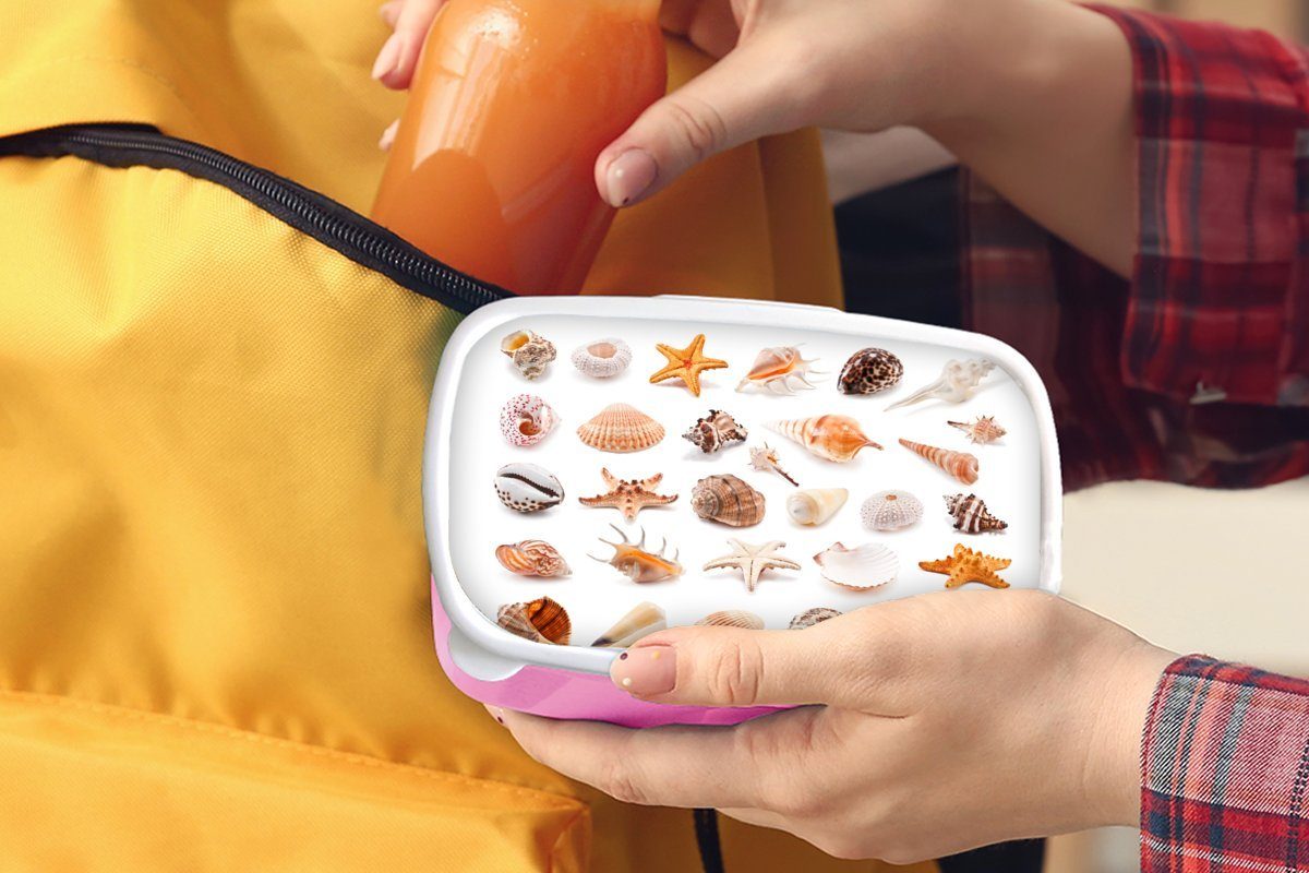 - Strand Kunststoff - Snackbox, Brotbox Lunchbox Erwachsene, Mädchen, (2-tlg), Collage, rosa Kinder, für Brotdose Muscheln MuchoWow Kunststoff,