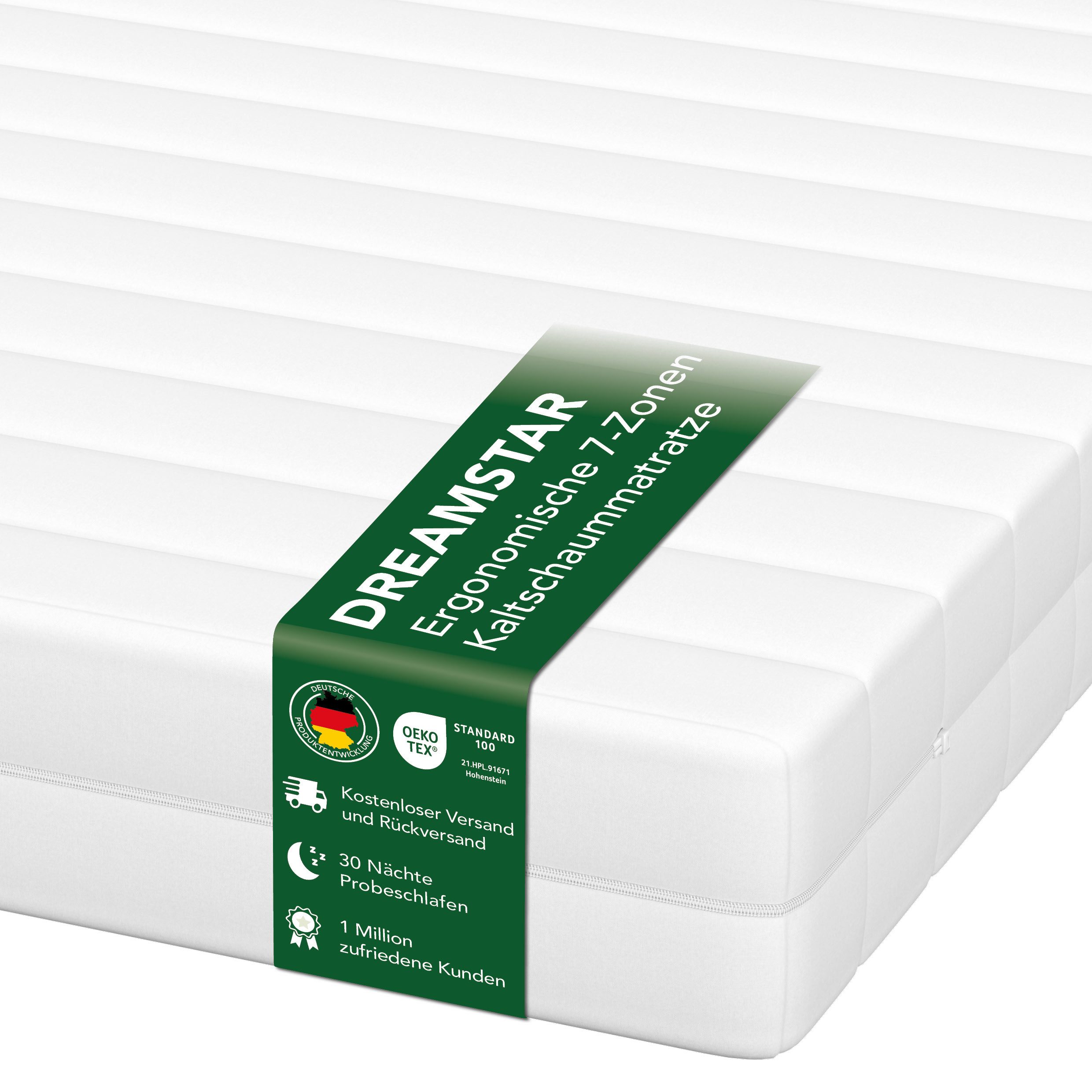 Kaltschaummatratze Simple Flex, 7-Zonen Wendematratze mit zwei Liegeseiten (H2/H3), Dreamstar, 12 cm hoch, 90x200 cm, 140x200 cm und weitere Größen, 30 Nächte Probeschlafen
