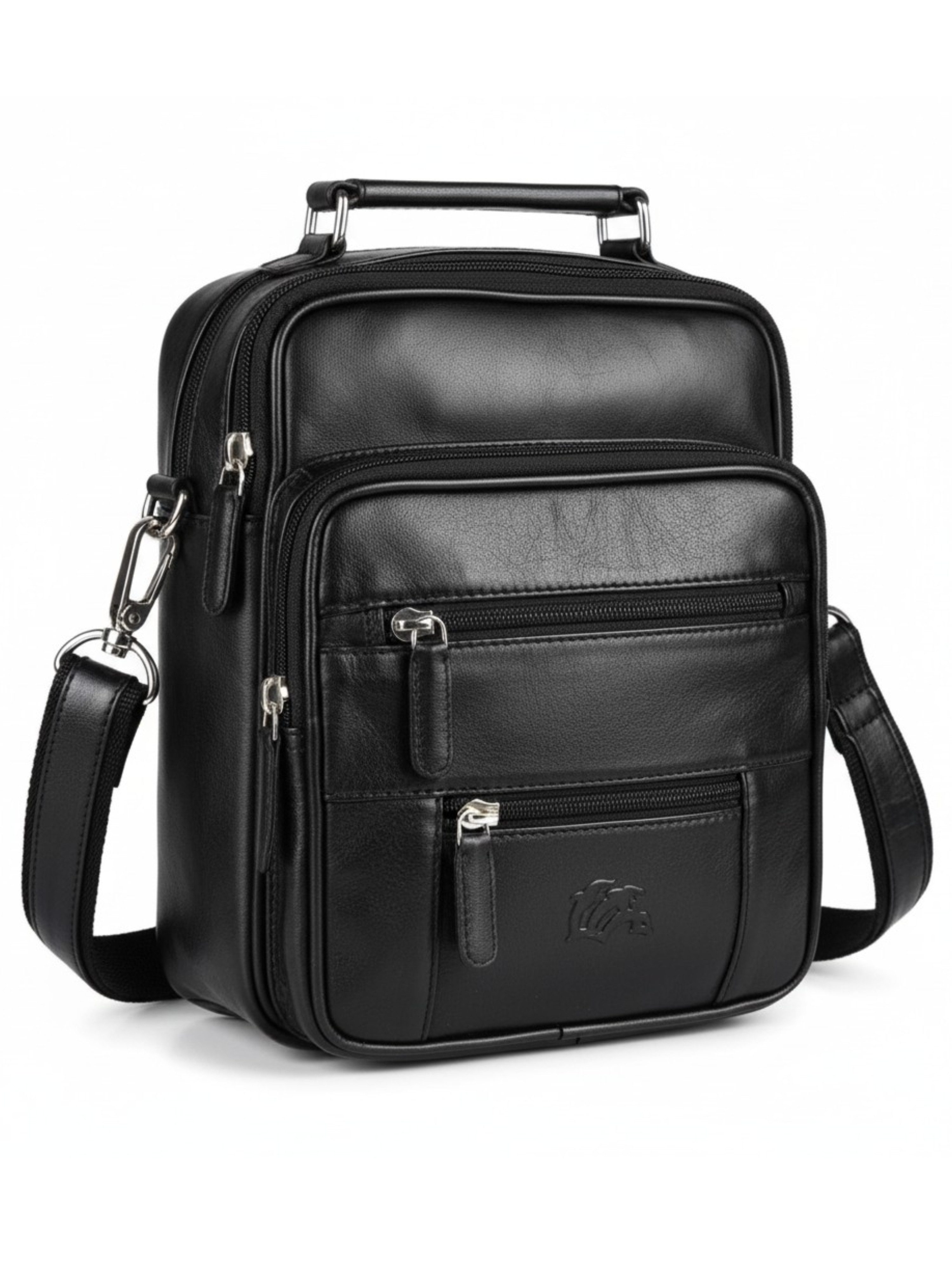 Ella Eisvogel Messenger Bag Leder Messenger Bag Herren Crossbody Schwarz mit Reißverschluss, Herren Tasche weiches Nappaleder, mehrere Fächer, Schultertasche