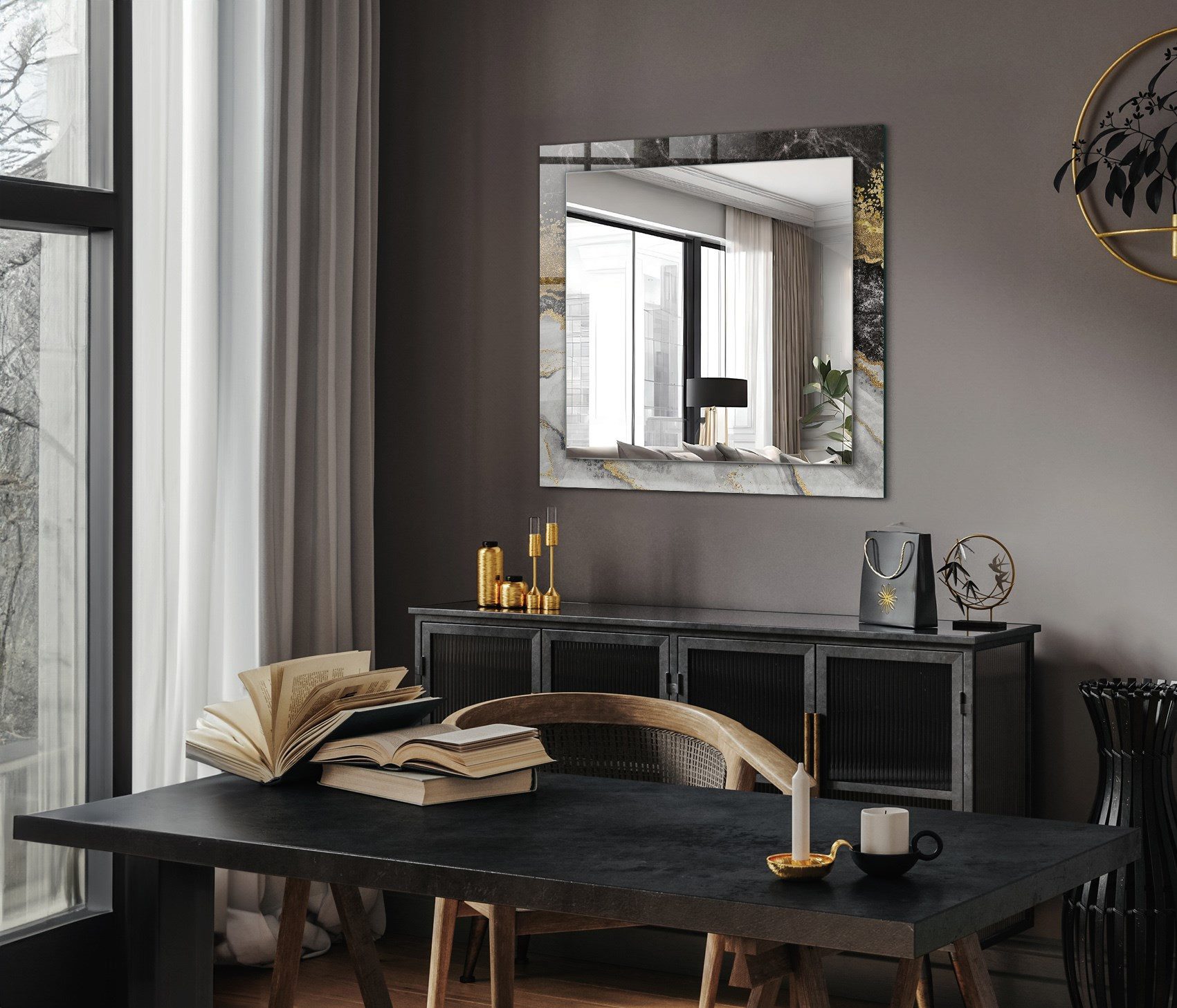 Tulup Dekospiegel Dekorativer Wandspiegel, Spiegel mit Aufdruck, Badezimmerspiegel, Quadrat