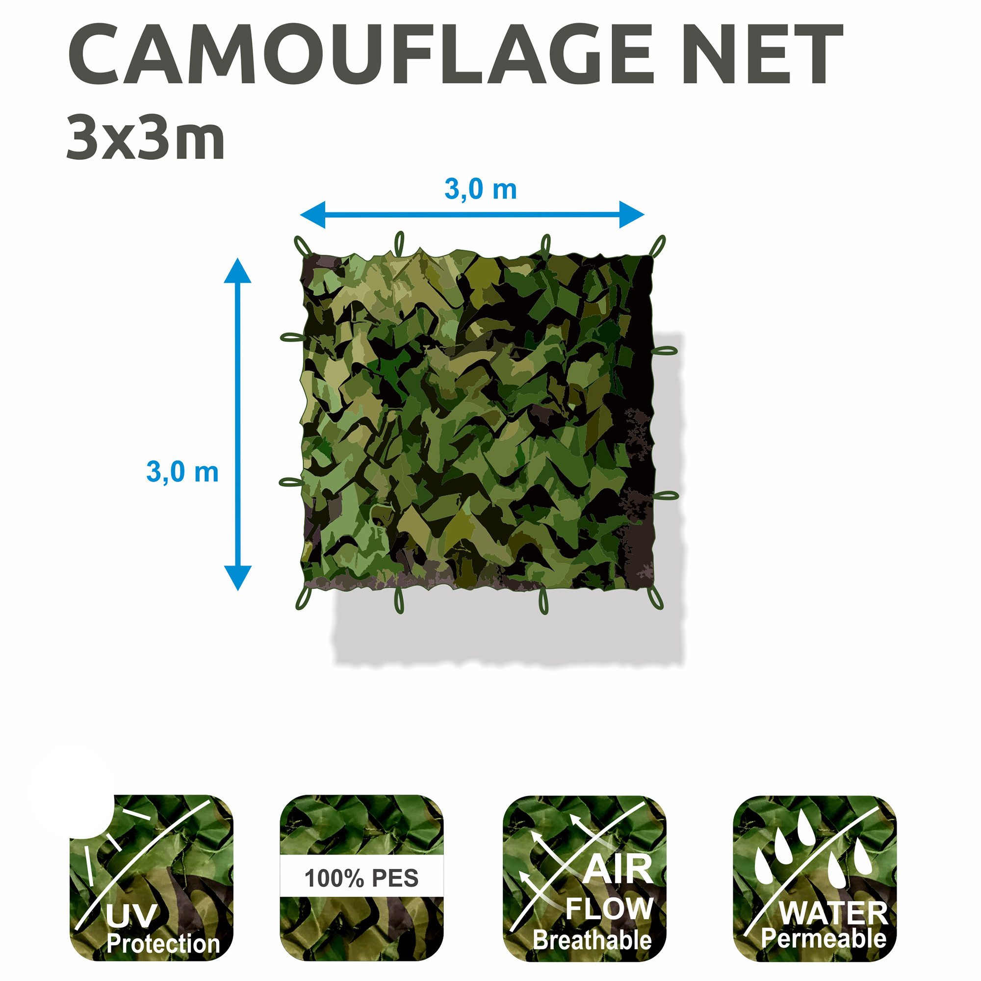 yourGEAR Sonnensegel yourGEAR Tarnnetz Camouflage 3 x 3 Meter Armee Netz Tarnung Jagd Wald