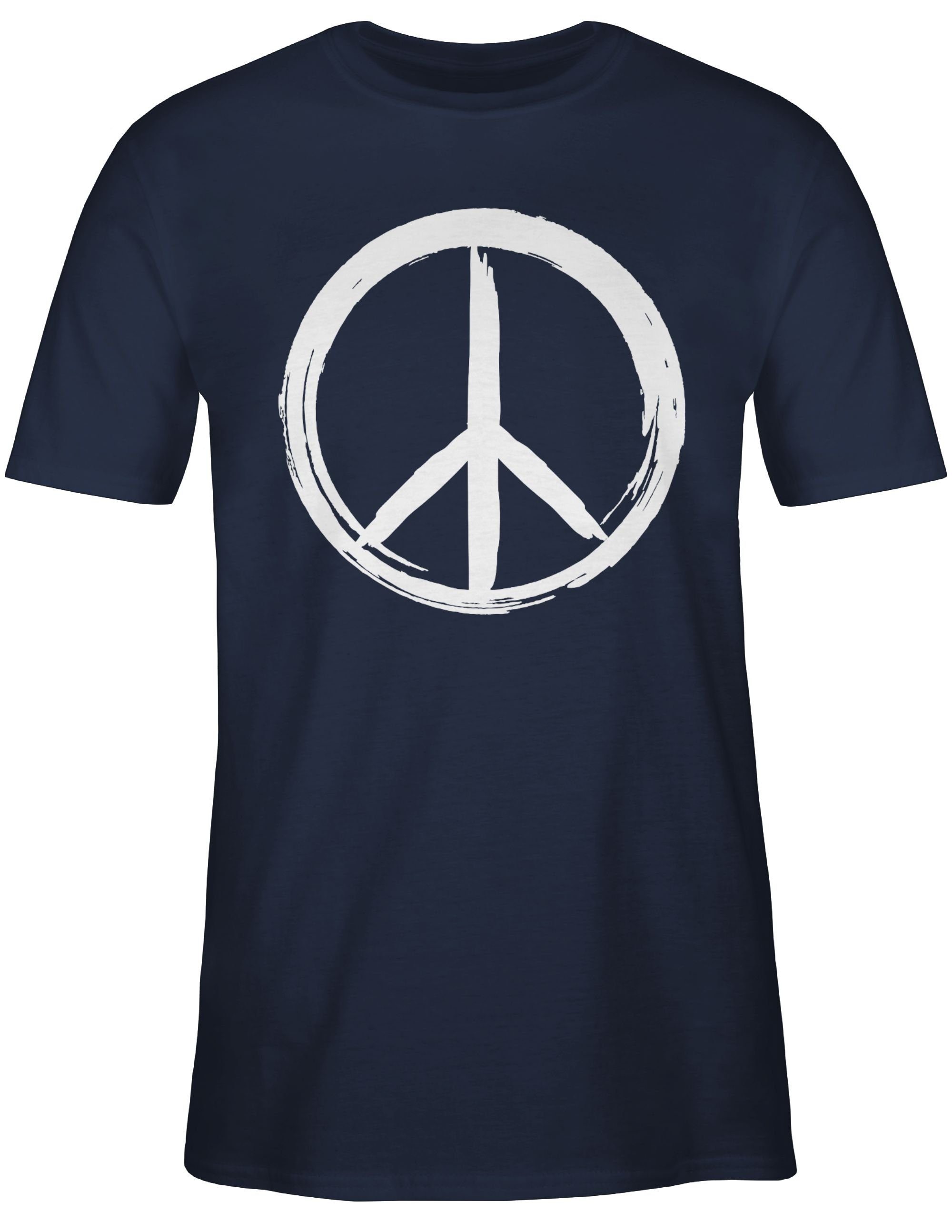 - Pinsel Shirtracer Sprüche Peace 02 T-Shirt Blau Navy Statement Zeichen weiß Optik