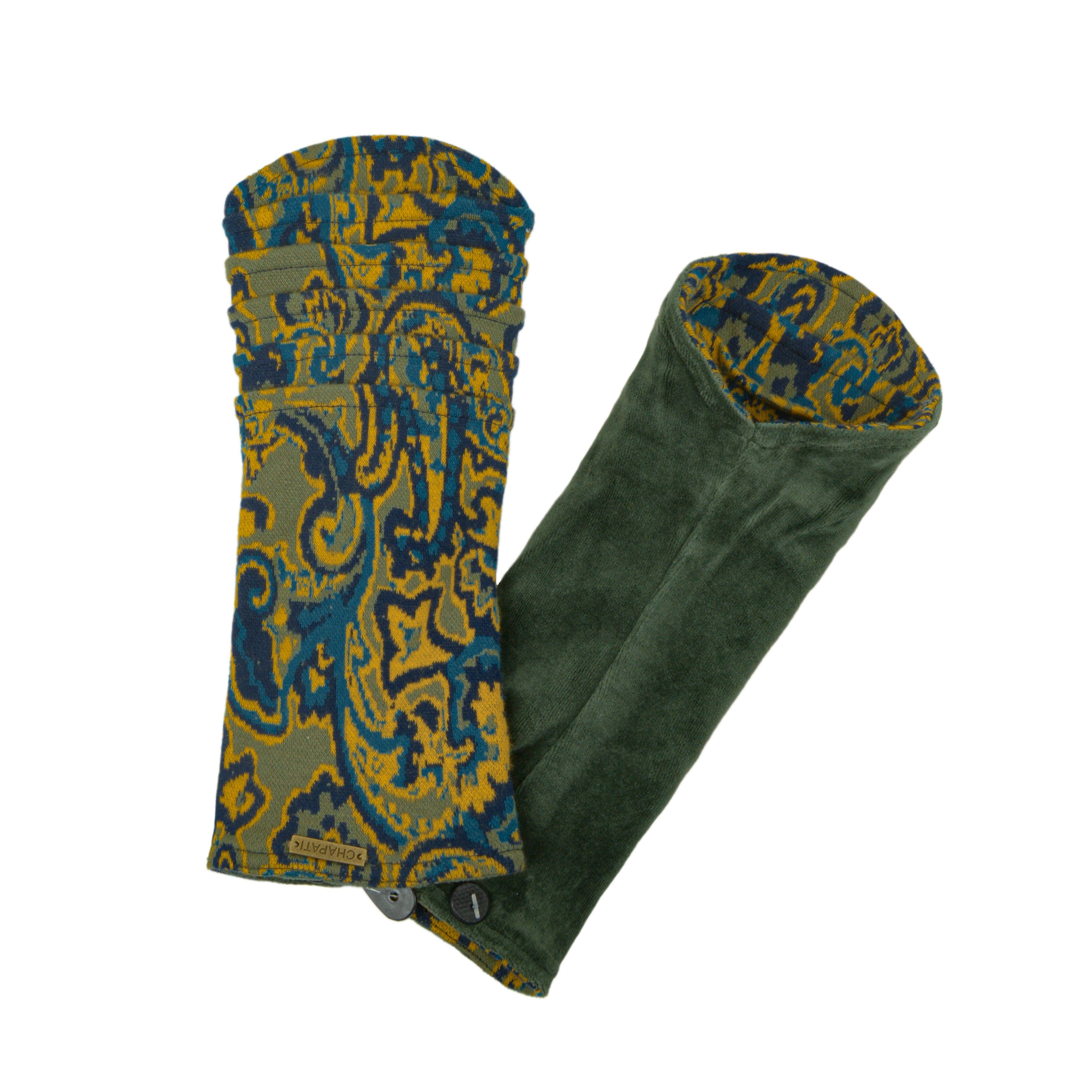 Chapati Armstulpen Jacquard Samt Pulswärmer zum Wenden Gelenkwärmer, aus weichem Baumwollsamt Gold-Paisley