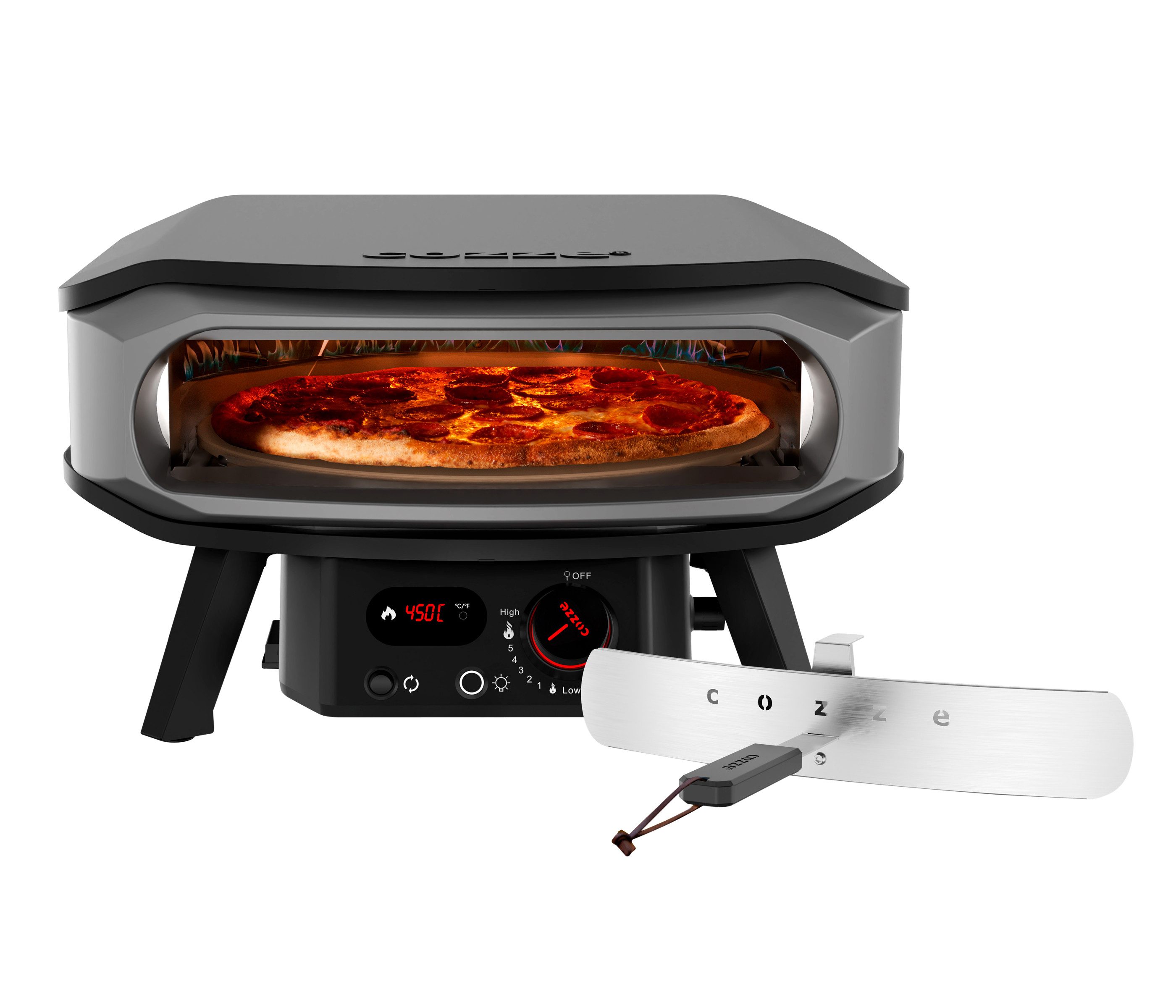 COZZE Pizzaofen Gas-Pizzaofen Premium Rotate 17", Ø 42.5 cm, Backtemperatur bis 500°C, mit großer Öffnung, Grillfläche 42.5 x 42.5 cm