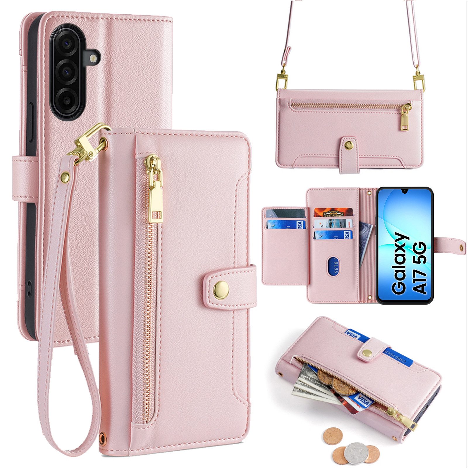 betterfon Handykette für Samsung Galaxy Leder Umhänge Hülle mit Kartenfächer, Hände frei, mit Silikonhülle & Schnur für flexiblen Alltag