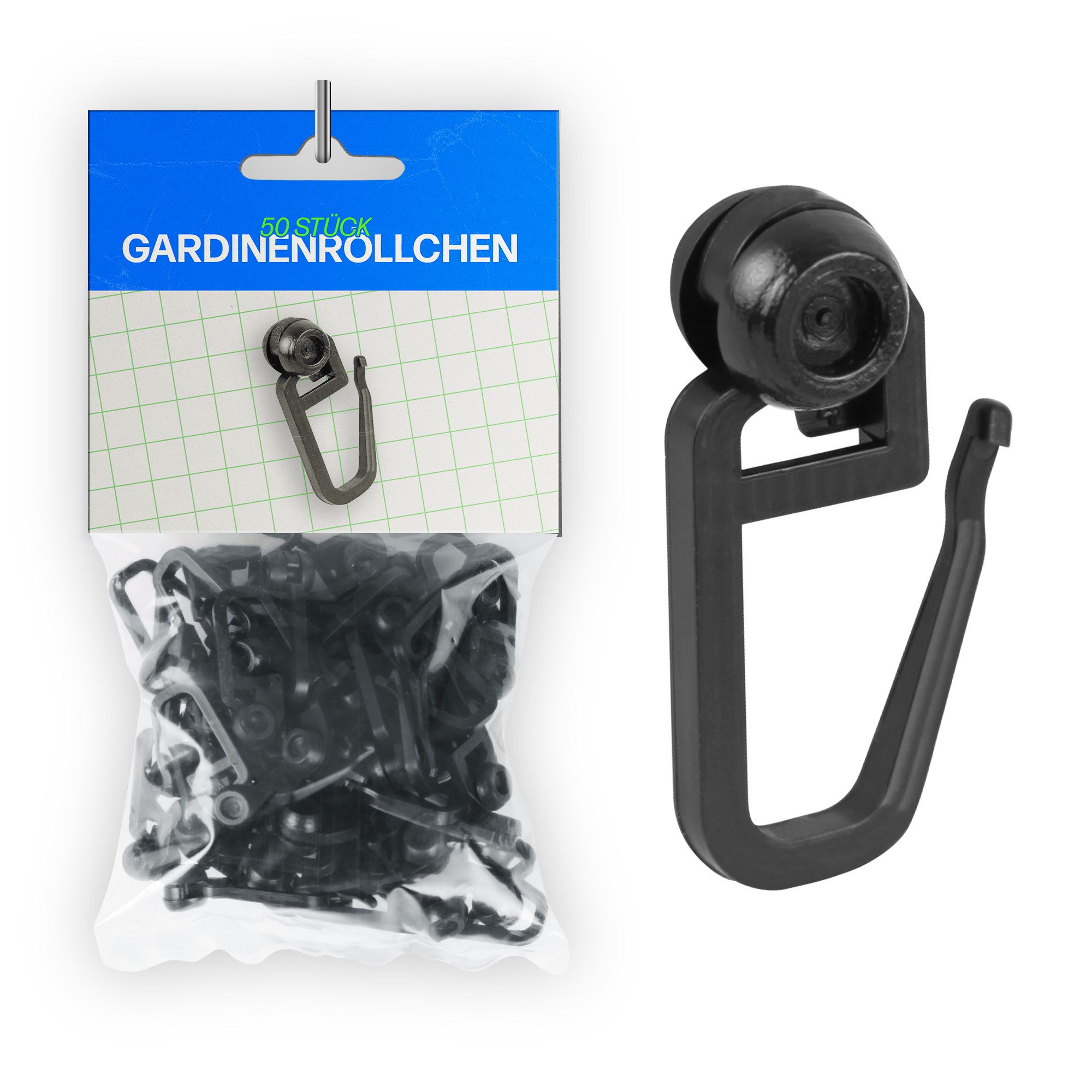 Bestlivings Gardinenröllchen Rollendurchmesser Ø8mm, Gardinenschienen mit Innenlauf, (50-St), für Innenlauf 4–6mm (Weiß) für Kräuselband, Faltenband, Universalband