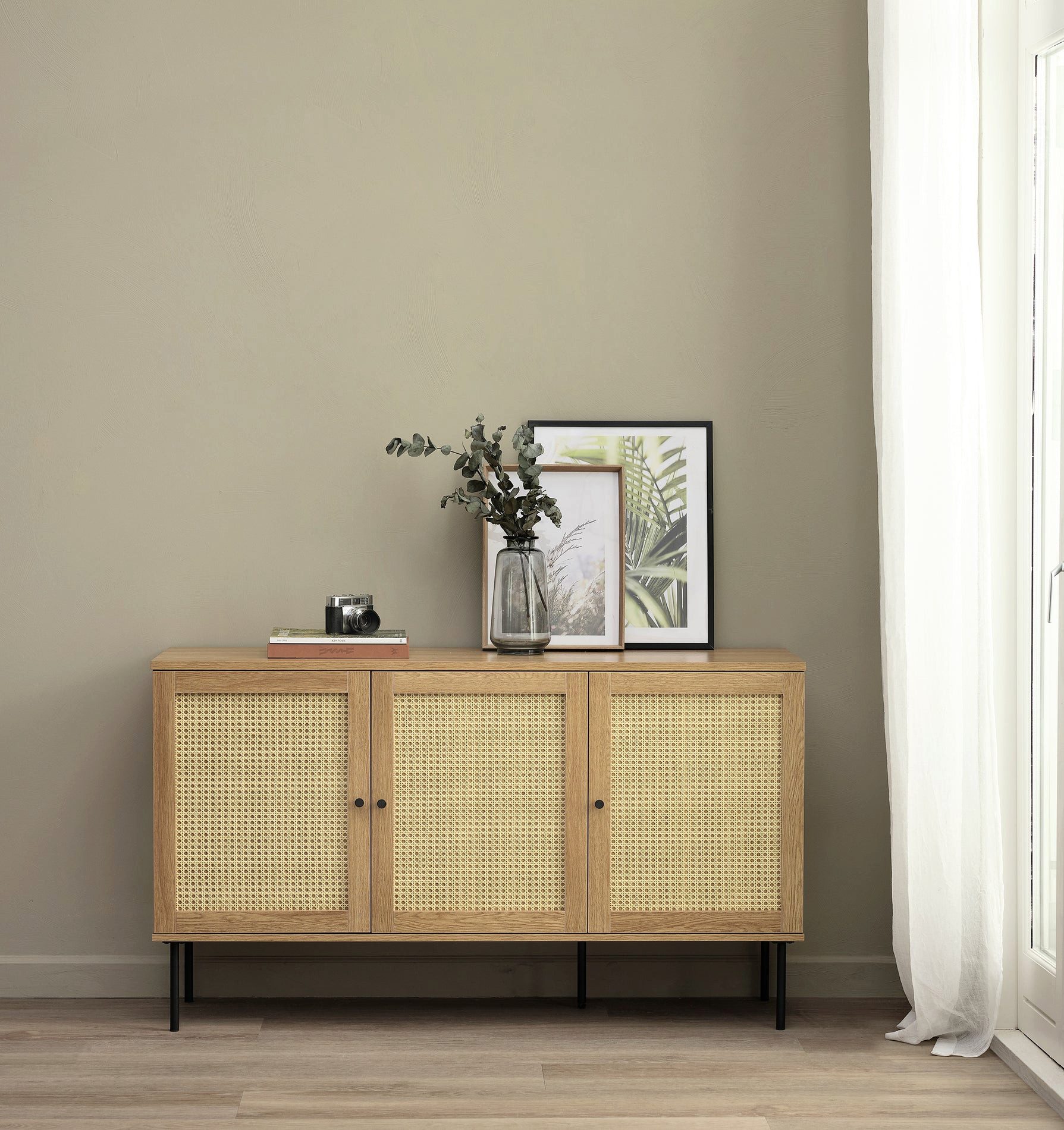 Selsey Sideboard Mogest, Kommode mit 3 Türen, Technorattan-Geflecht, Farbe Beige