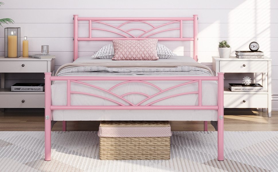 Yaheetech Bettgestell Metallbett, Bettrahmen mit Kopfteil, Doppel/Einzelbet günstig online kaufen