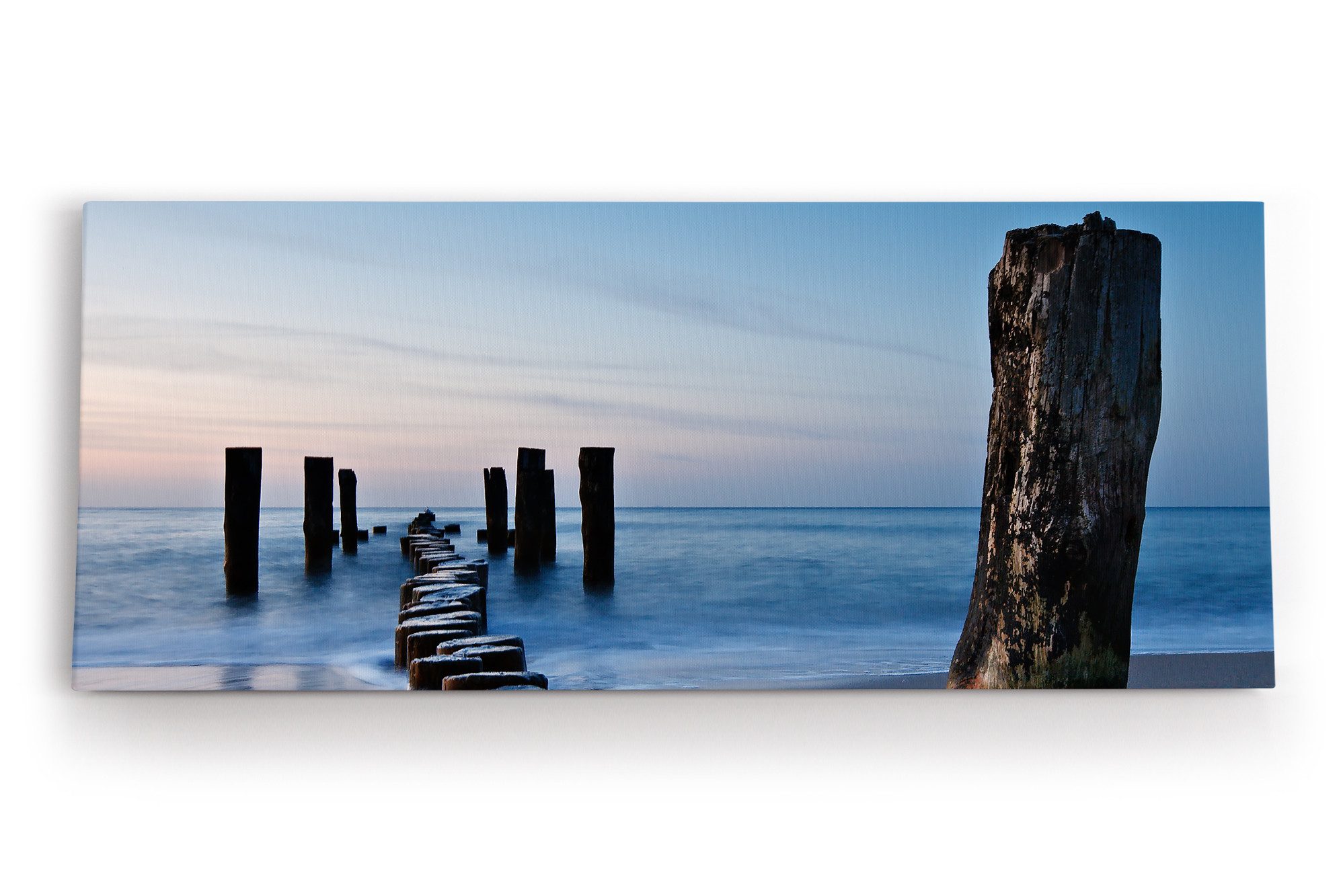 Leinwandbild Meer Strand Horizont Harmonie Fotokunst Holzsteg