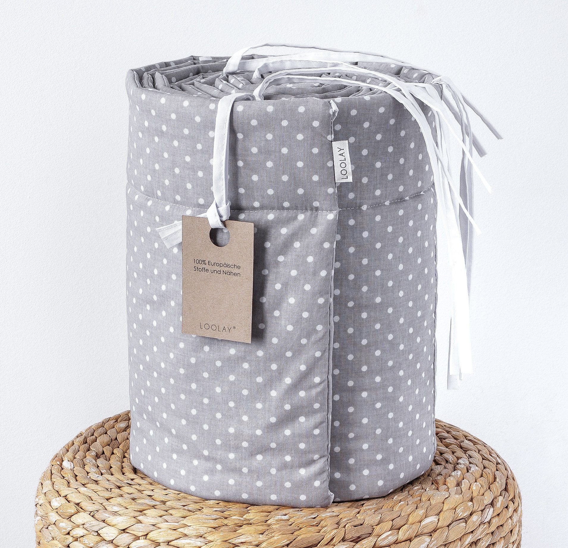 Loolay Bettnestchen Mini Punkte GRAU Bio-Baumwolle Atmungsaktives Babybett günstig online kaufen