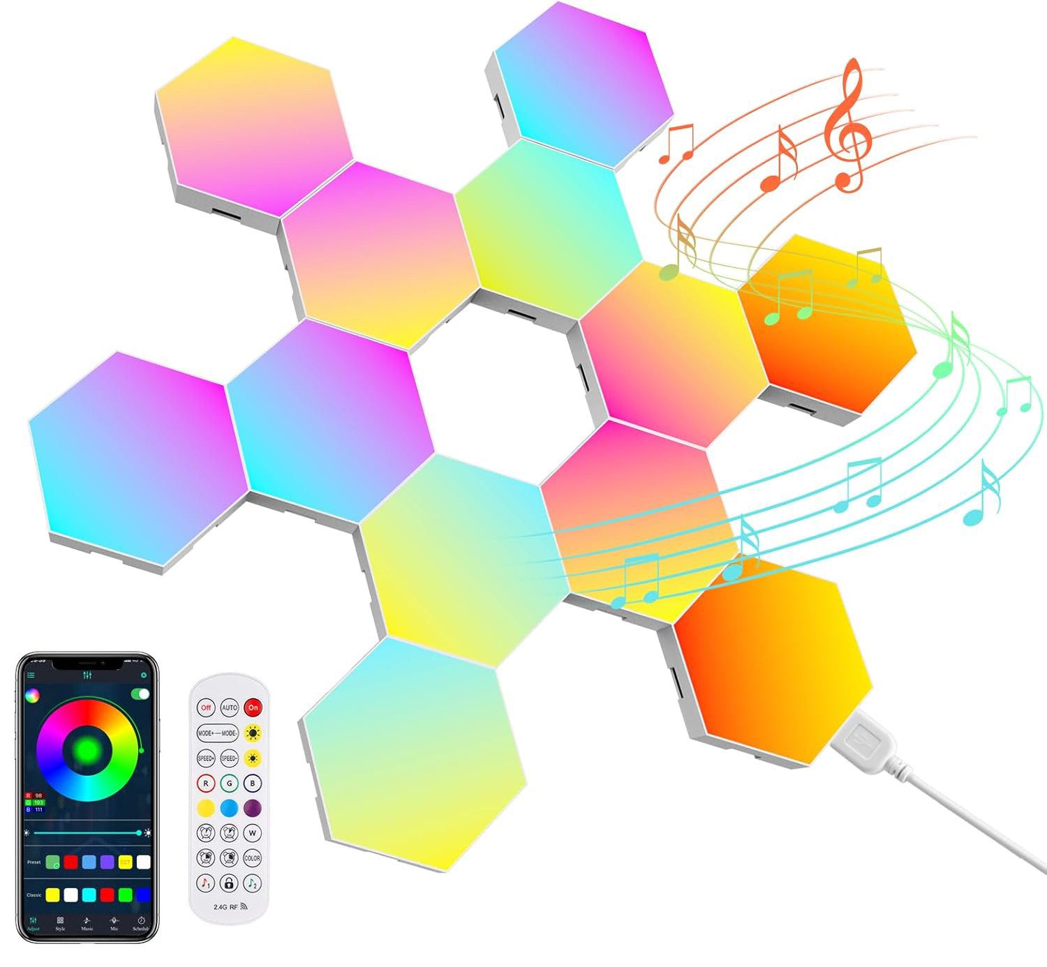 LED Panel 12pcs Hexagon LED Platten, Smart Gaming Panel Sechseck Wandleuchte