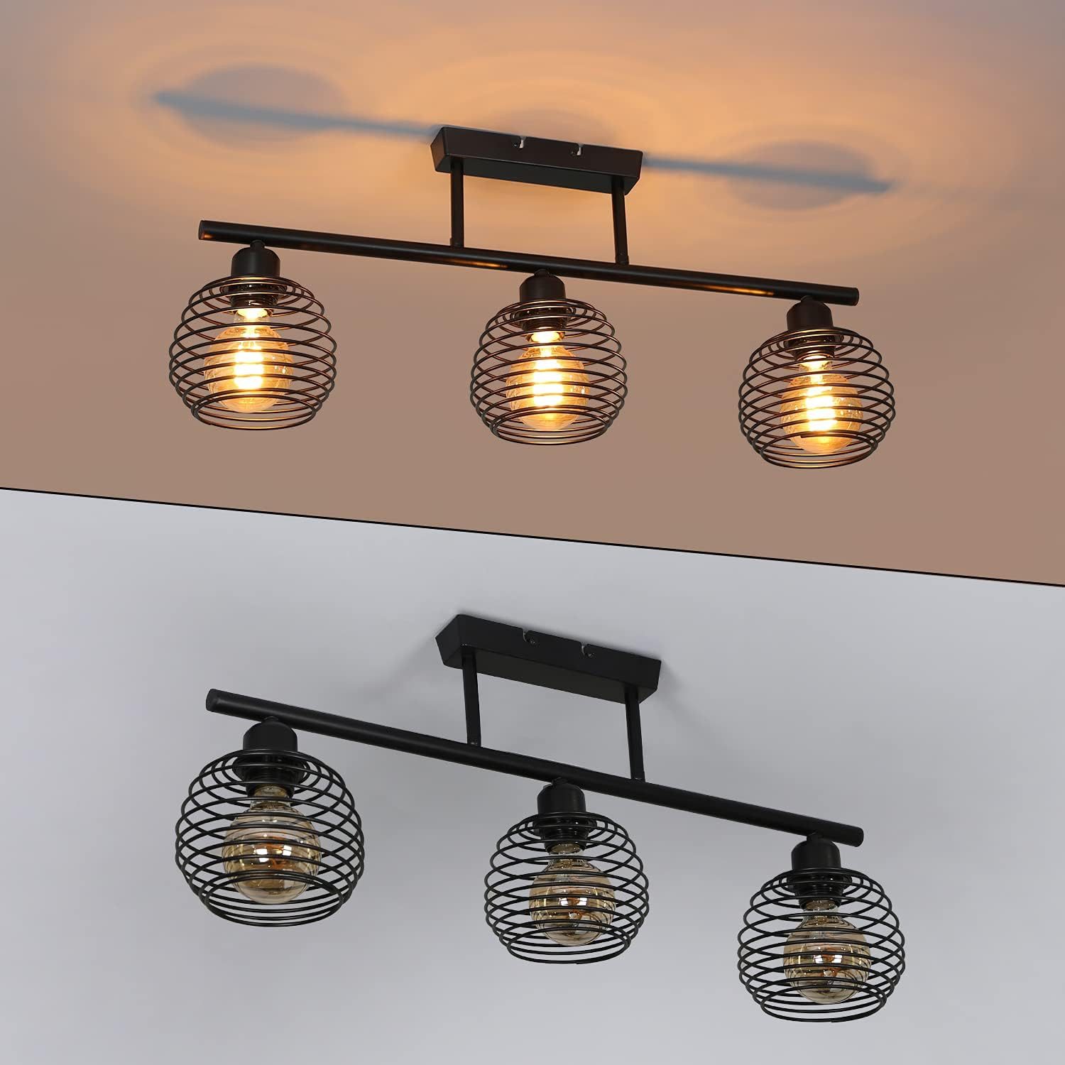 Nettlife Deckenleuchte Schwarz Vintage flur Wohnzimmer E27 Deckenlampe Retro Industrial, LED wechselbar, für Wohnzimmer Schlafzimmer Küche Esszimmer Arbeitzimmer Esstisch