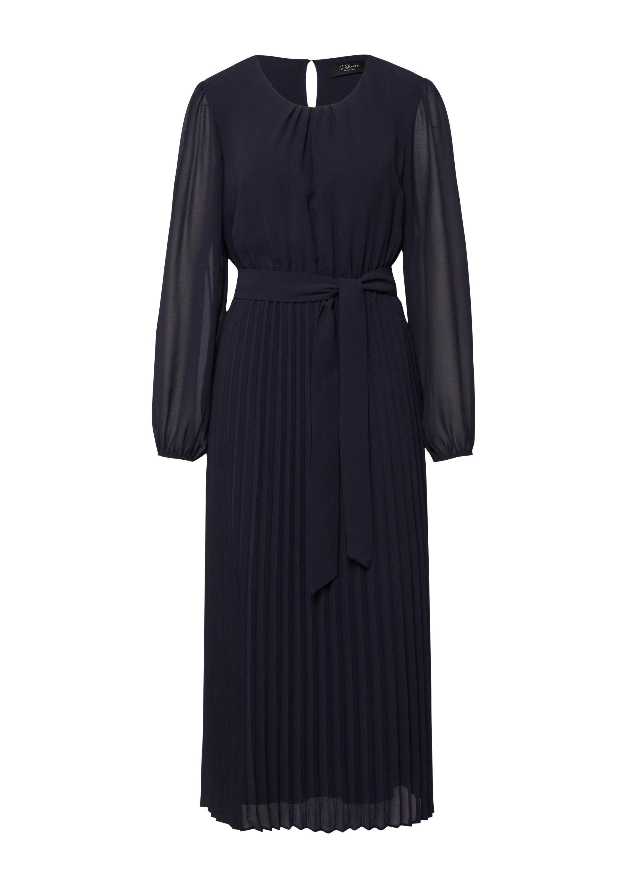 s.Oliver Midikleid Kleid Midi-Chiffonkleid mit Plissee und Bindegürtel