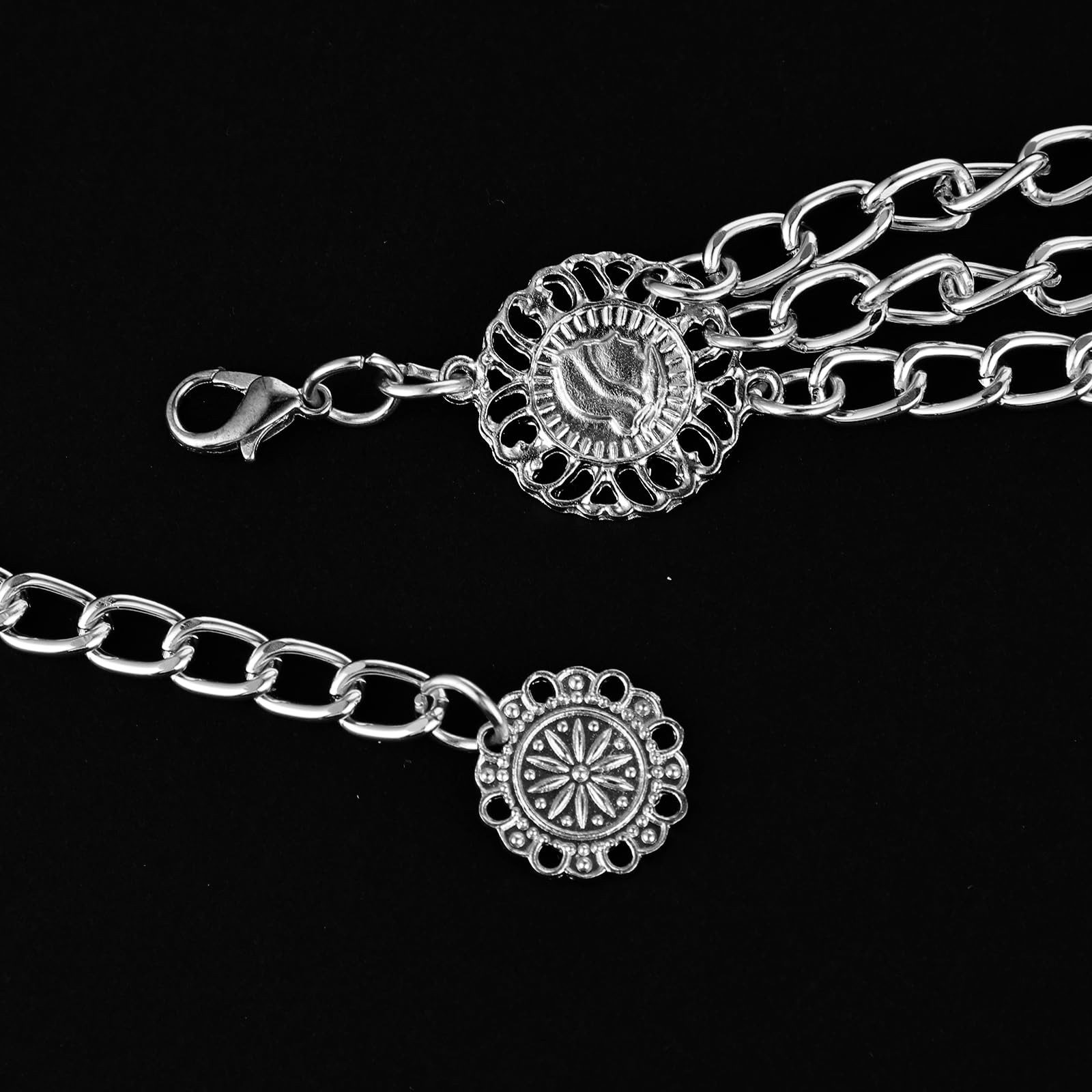 Coonoor Taillengürtel Damen Concho Kettengürtel taillenkette Taille Gürtel Verstellbarer Metall Western Cowgirl Gürtel – Bild 5 von 5