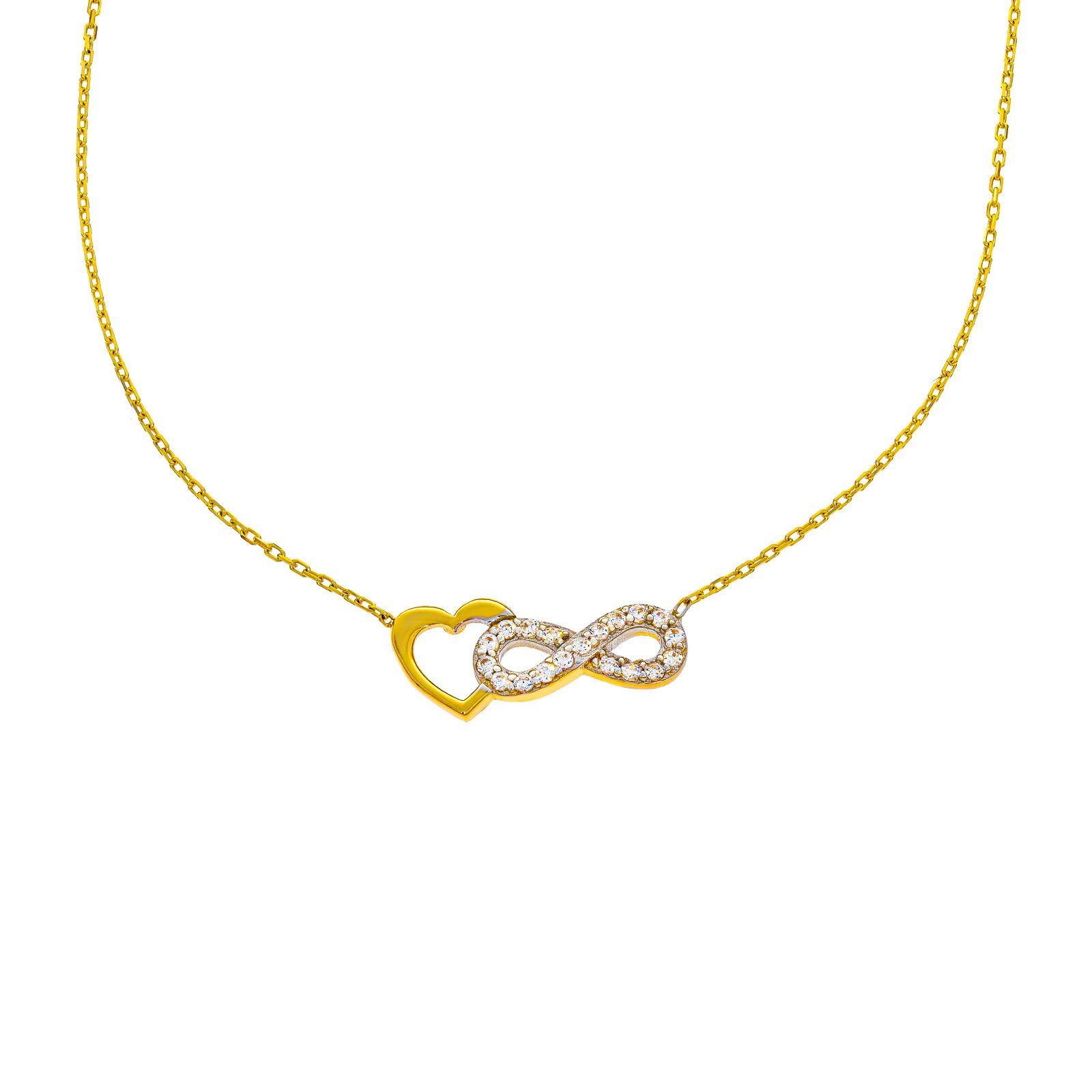 Stella-Jewellery Collier 585er Gold Kette Herz Infinity Zirkonia Anhänger (inkl. Etui), Collierkette mit Zirkonia Unendlichkeit