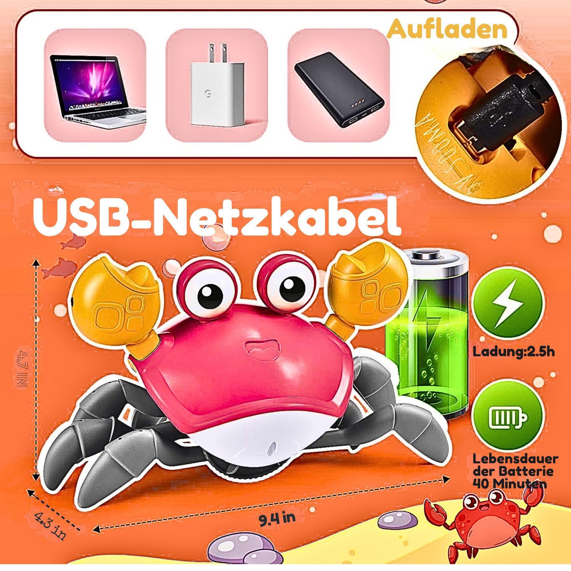Vivitar Lernspielzeug Krabben-Babyspielzeug Interaktives Lernspielzeug für Kleinkinder (Hand-Auge-Koordination, sensorische Entwicklung und Neugier, 40 Minuten  – Bild 2 von 5