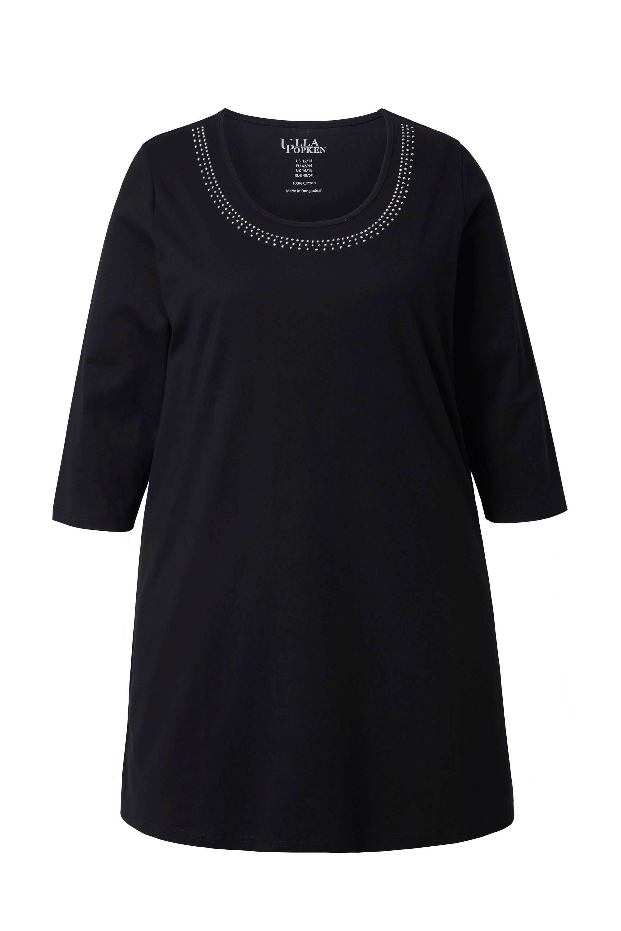 Ulla Popken Longshirt Longshirt Nieten A-Linie Rundhals 3/4-Arm