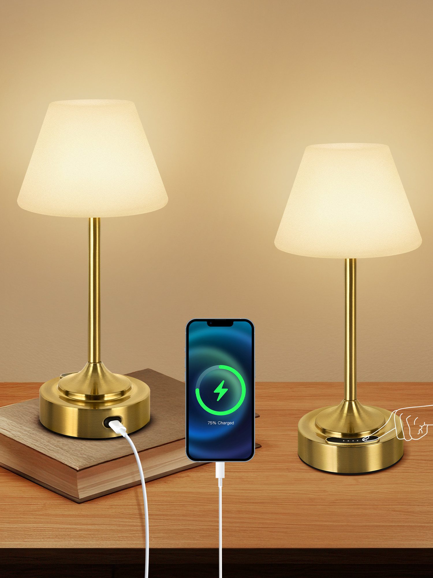 OUTON LED Tischleuchte Kabellose LED-Tischleuchte mit Akku & Farbwechsel