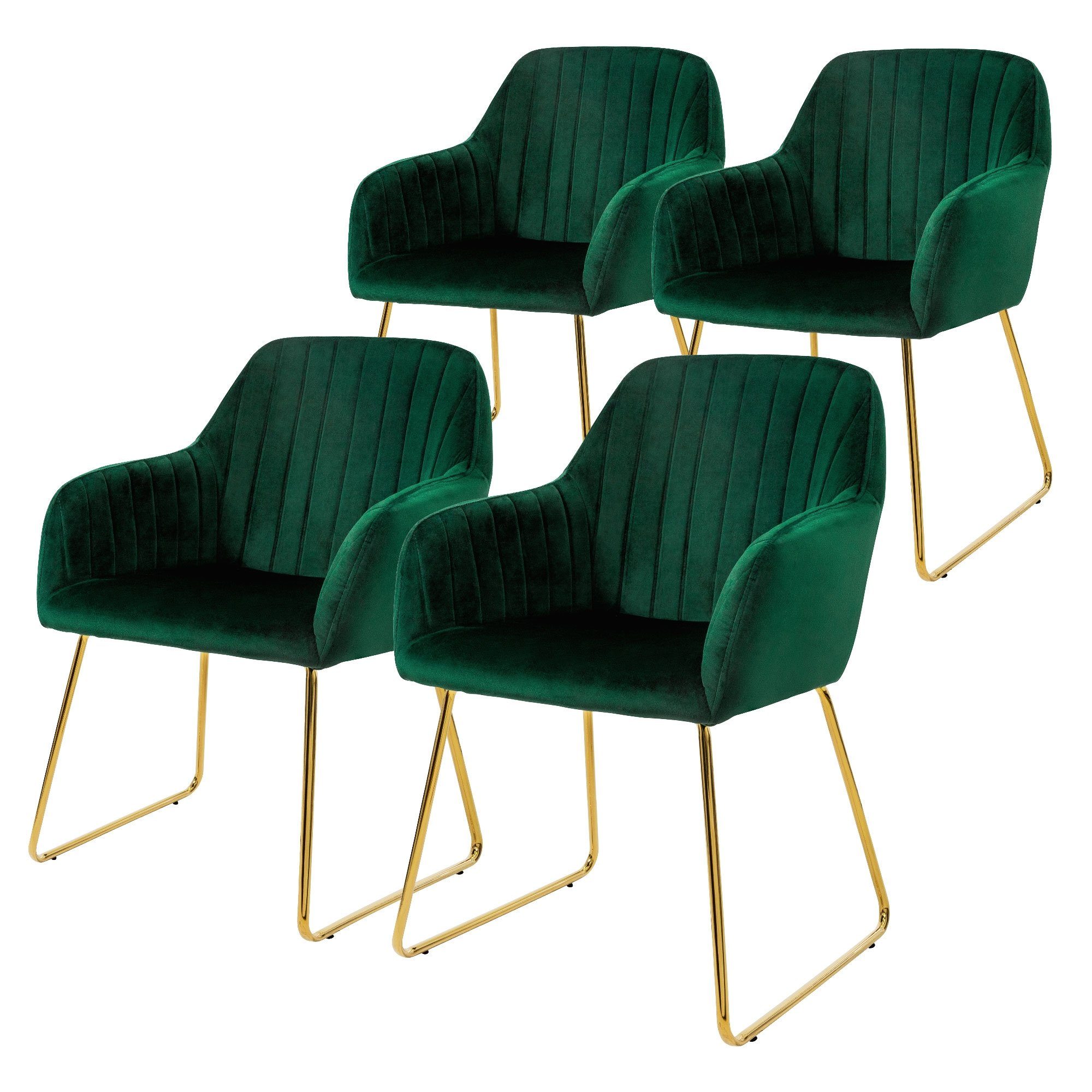 ML-DESIGN Stuhl Küchenstühle Polsterstühle Wohnzimmerstühle, 4er Samtbezug Set Grün Metallbeine ergonomisch