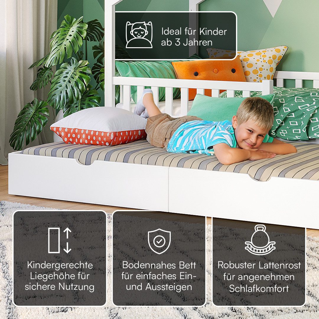 Bellabino Hausbett Vils 90x200 cm mit Rausfallschutz und Lattenrost, Kinderbett, mit Gästebett, optional mit Matratze, auch mit Schublade verfügbar – Bild 3 von 5